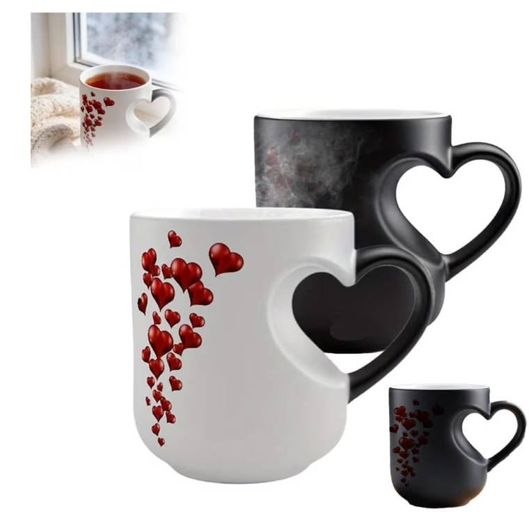 thumbnail video image 2 of Heart-Shaped Color Changing Magic Ceramic Mug, 11 oz Thermochromic Magic Reveal Design, Fun Novelty Coffee Cup for Valentine's Day, Christmas and Mother's Day Gifts (1PC), 2 of 7