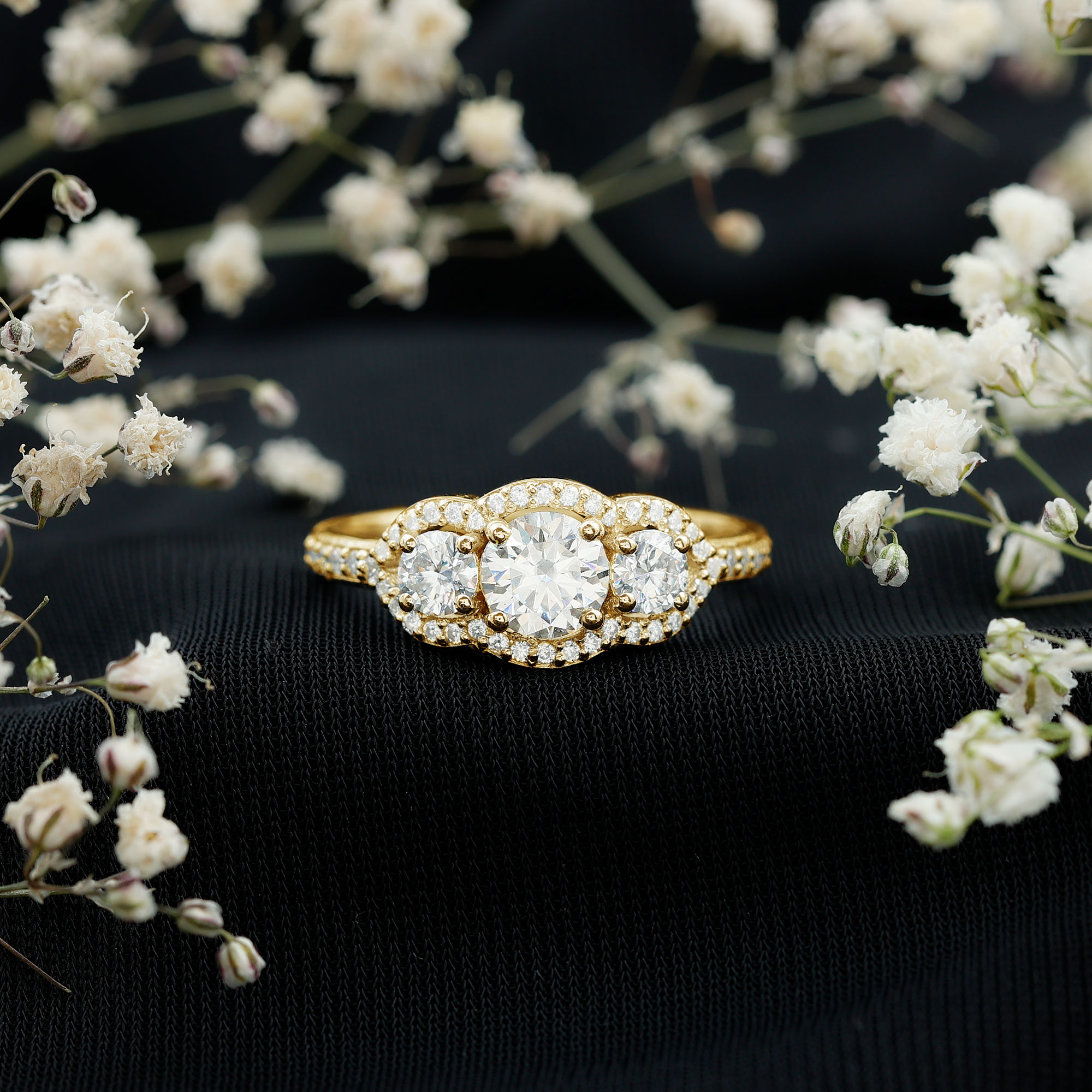 thumbnail video image 2 of Rosec Jewels 3 Stone Engagement Ring - Lab Created Diamond Ring - EF-VS Quality, 10K Yellow Gold, US 9.00, 2 of 9