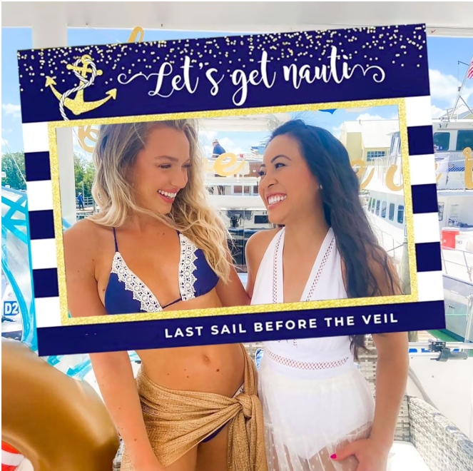 thumbnail video image 2 of Pre-Wedding Sailing Party Photo Frame Props - Navy Blue Gold Anchor Chain Backdrop Bride's farewell bachelorette commemorative party decoration, 2 of 8