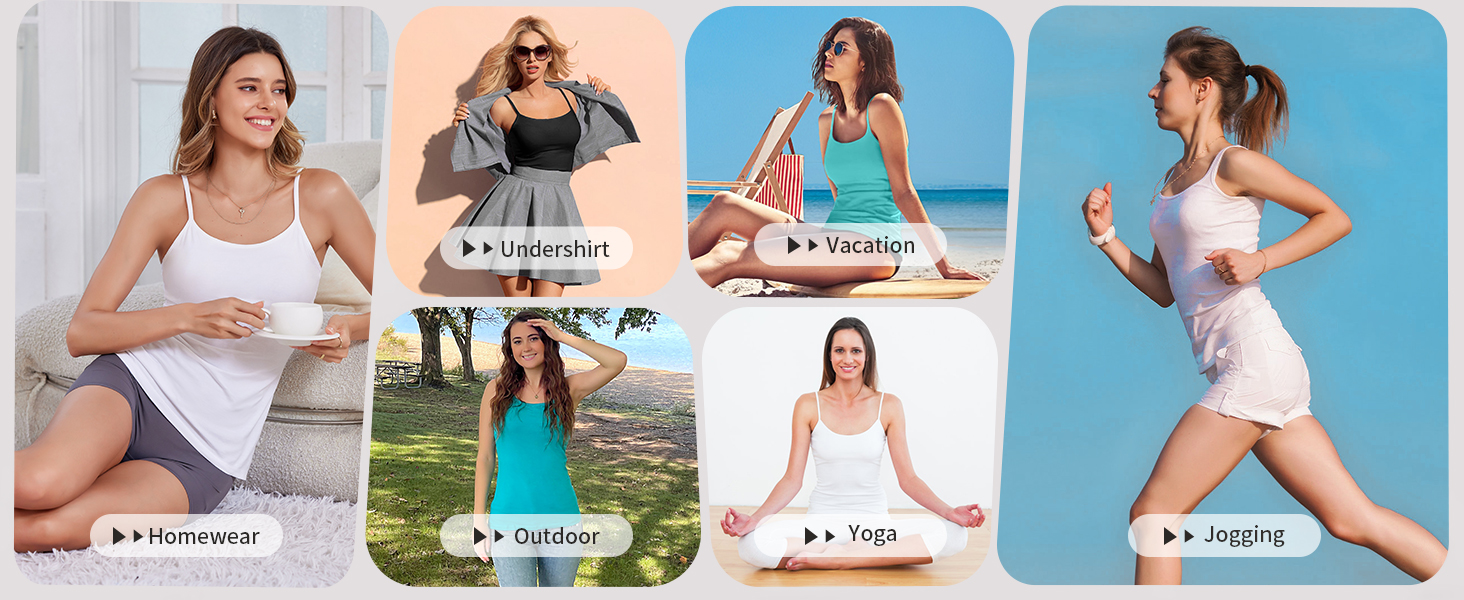 thumbnail video image 2 of ANFERRY Women's Cotton Camisole Shelf Bra Spaghetti Straps Tank Top Pack of 2, 2 of 12