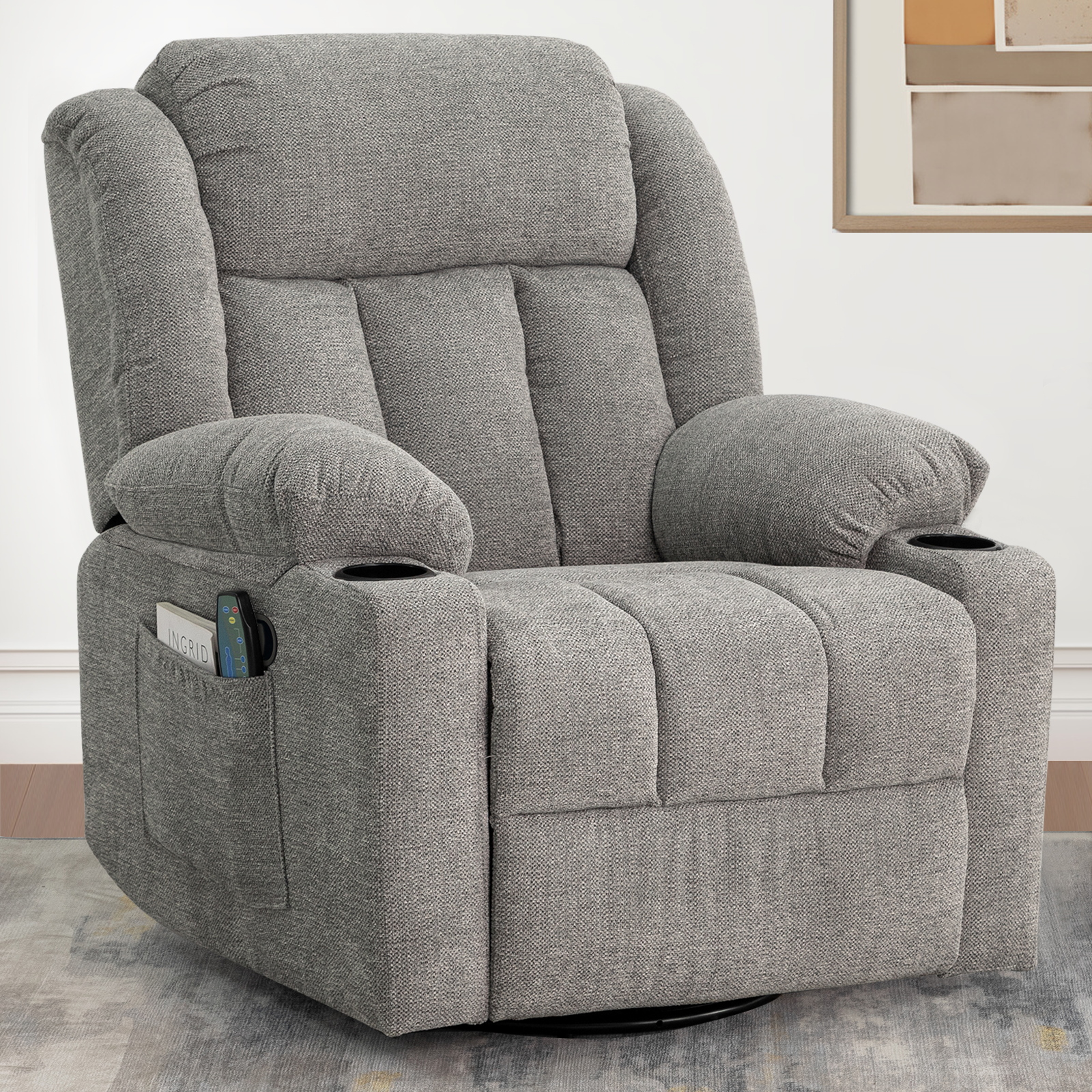 thumbnail video image 2 of Sfxingyou Adult Fabric Solid Print Recliner Chair with Massage and Heat, Black Fabric, 2 of 8
