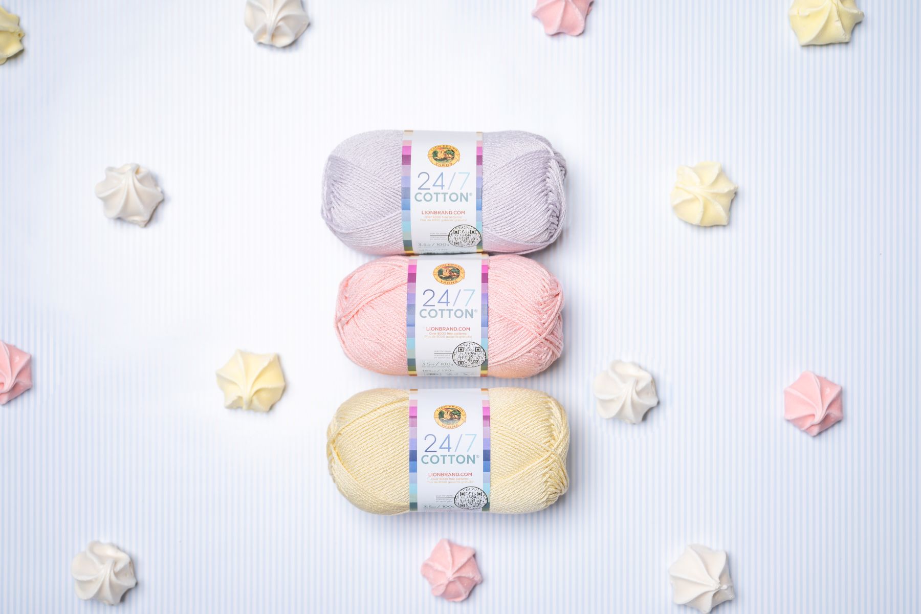 thumbnail video image 2 of Lion Brand Yarn 24/7 Cotton Ecru Medium Mercerized Cotton Yarn 3 Pack, 2 of 5