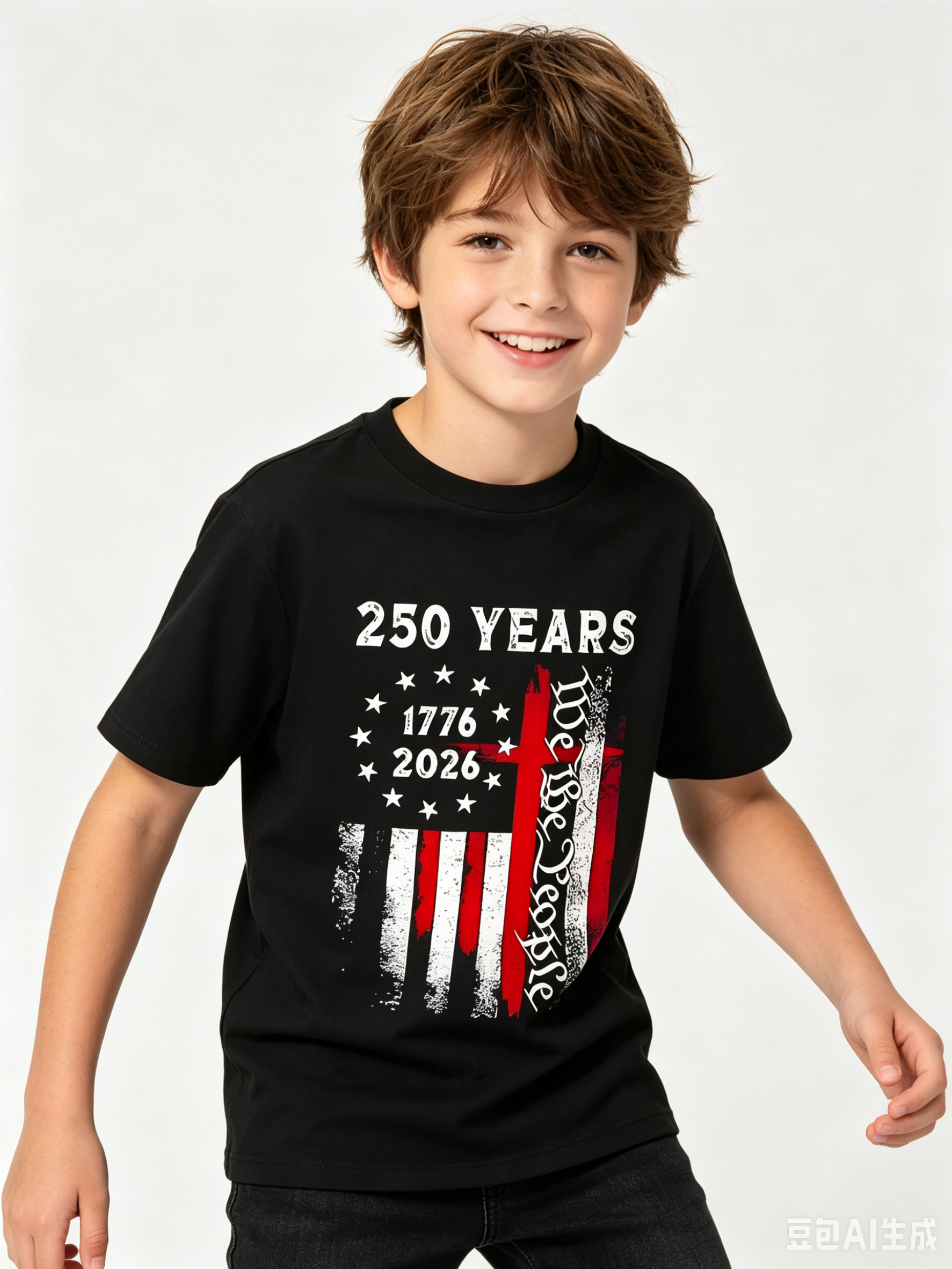 thumbnail video image 2 of XINPING 250th Anniversary Patriotic T-Shirt for Kids Boys and Girls, 1776-2026 American Flag July 4th Print Crew Neck Short Sleeved Tees Soft Casual Independence Day Summer Top, 2 of 6