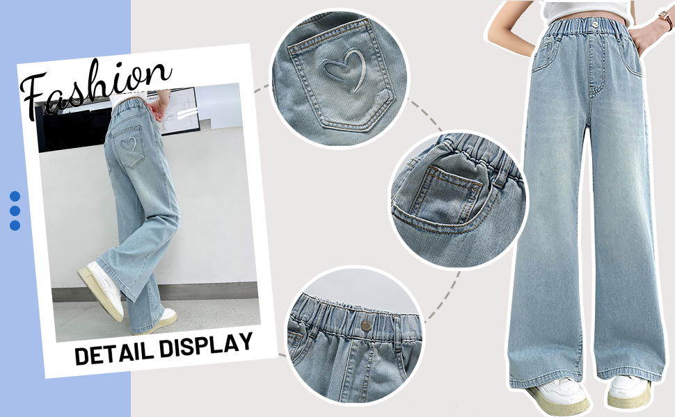 thumbnail video image 2 of JLMSPLWG Girls Wide Leg Jeans Toddler High Waisted Distressed Denim Pants Teen Girls Trendy Vintage Casual Trousers Spring Summer Kids Clothes, 2 of 10