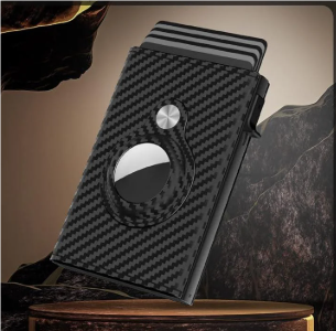 thumbnail video image 2 of Mens Leather Wallet Card Holder for AirTag: Smart Wallet for Men Compatible with Apple Air Tag, RFID Blocking, Slim, Carbon Fiber, Minimalist - Cash Slot ，Credit Cards Holder, 2 of 17