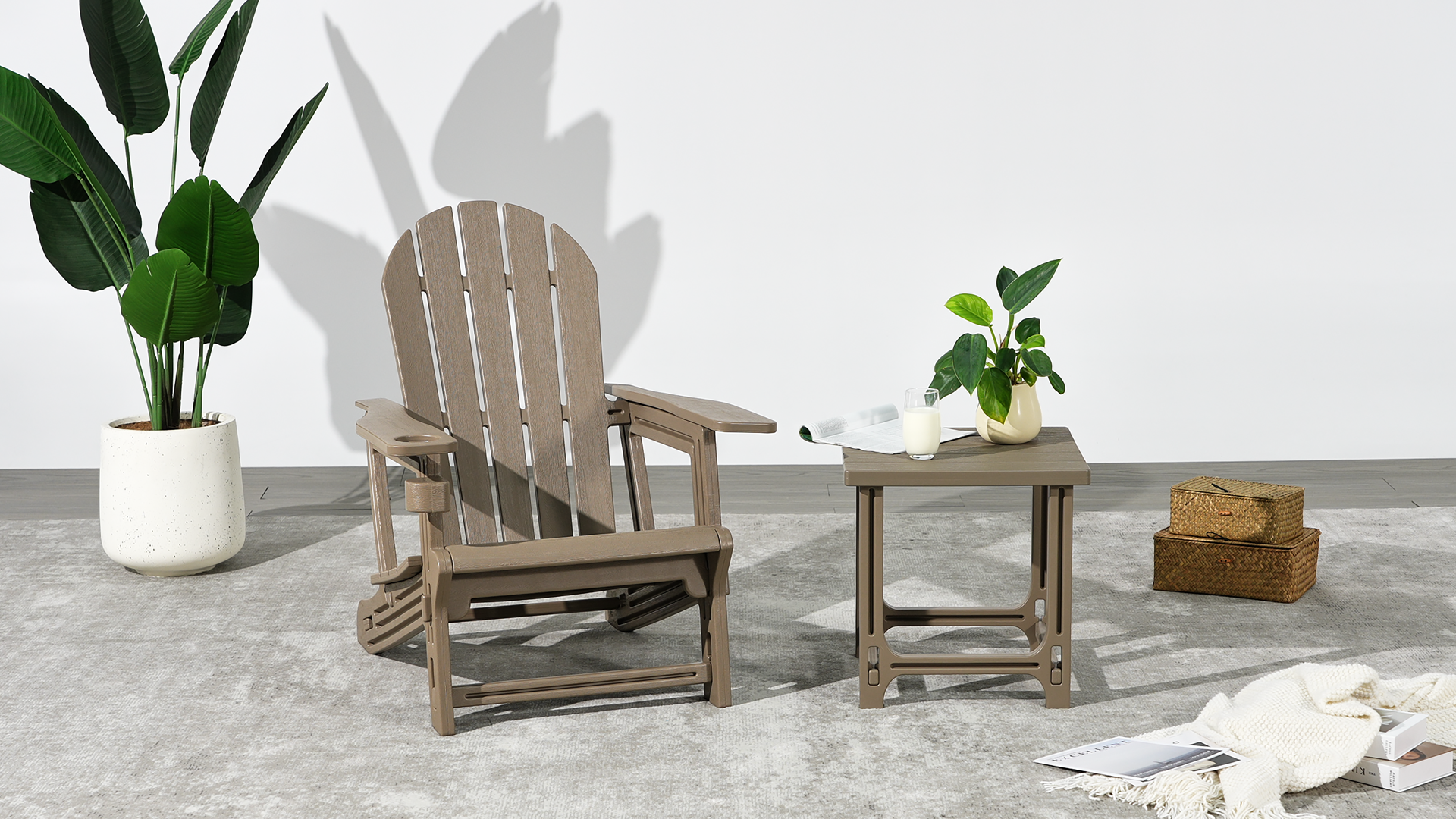 thumbnail video image 2 of WestinTrends Azura 2-Piece HDPE Plastic Adirondack Patio Chair With 18" Side Table Set, Weathered Wood, 2 of 16