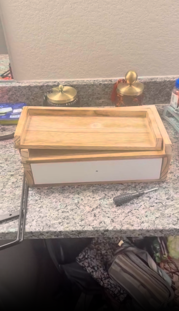thumbnail video image 2 of 2 Tier Bathroom Counter Organizer with Drawer, Wood Bathroom Storage Shelf Counter for Cosmetic Vanity Tray Kitchen Spice Rack Coffee Station Organizer, Bathroom Decor, 2 of 8
