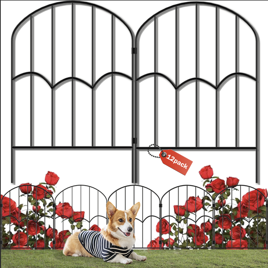 thumbnail video image 2 of Garden Fence Metal Rustproof Decorative Fence, 12 Pack Black 13''L x 23"H , Arched, 2 of 9
