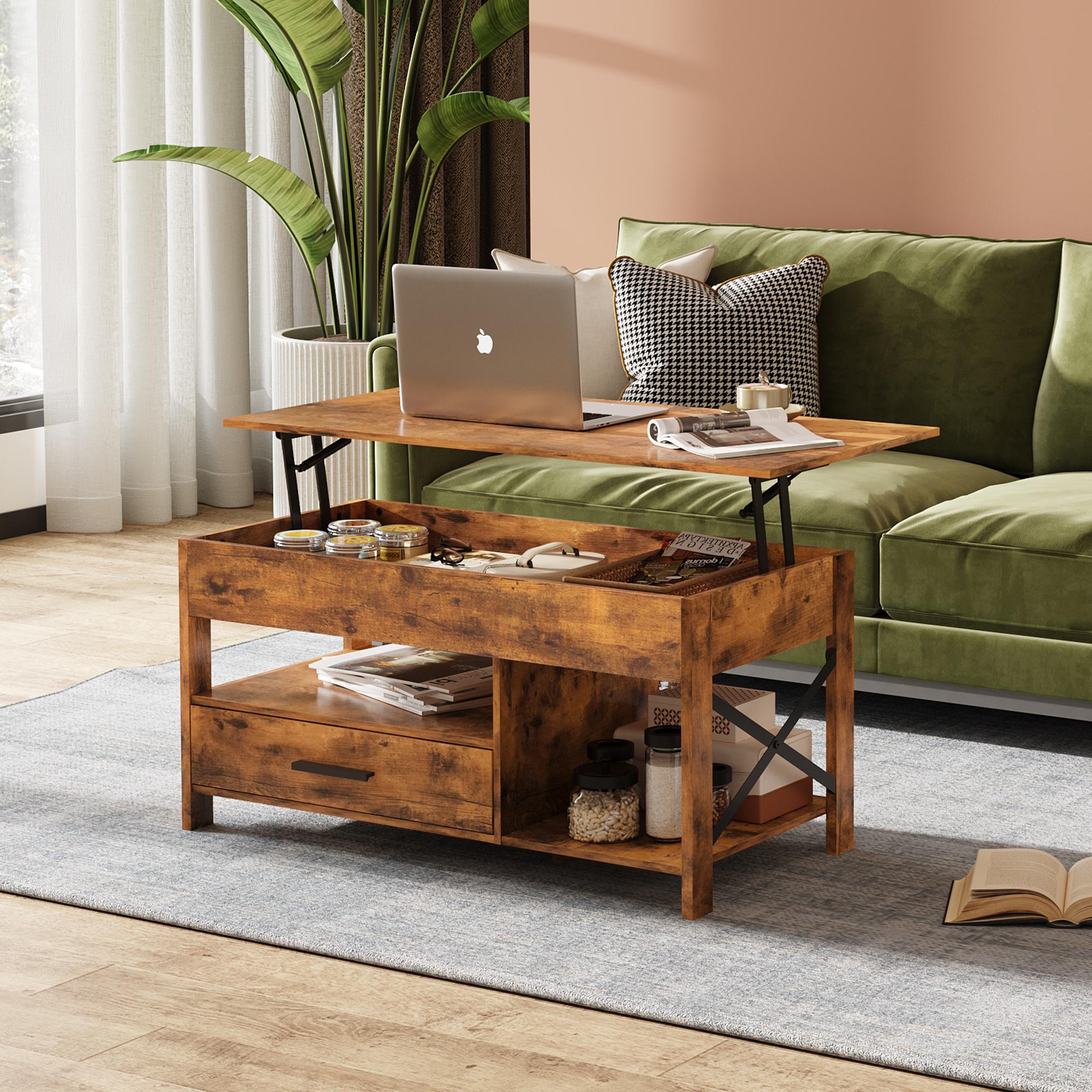 thumbnail video image 2 of GALAXHERO Coffee Table, 39" Lift Top Coffee Table with Hidden Compartment, Storage Drawers and Storage Shelf for Living Room, Reception Room, Espresso, 2 of 10