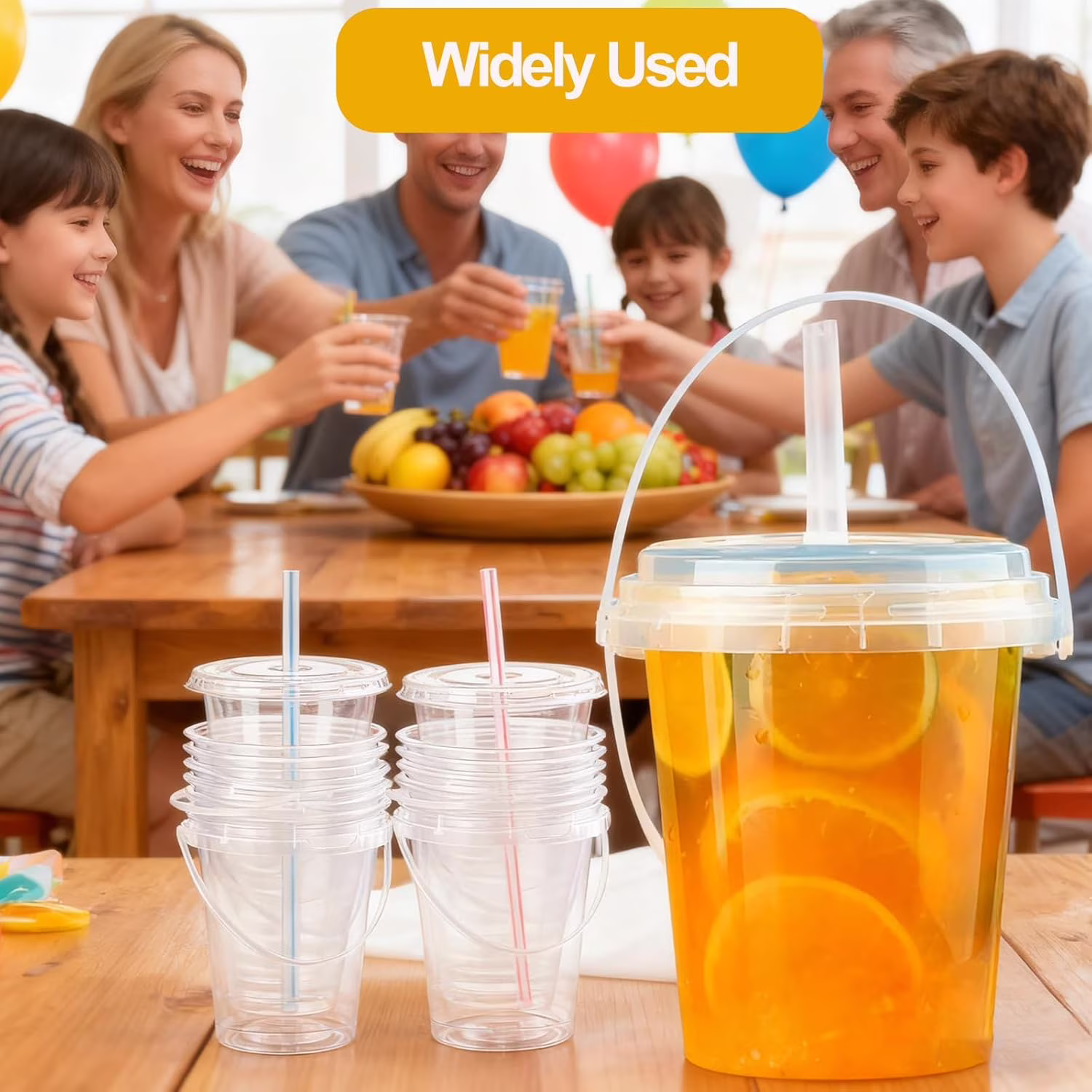 thumbnail video image 2 of Mini Plastic Disposable Drink Buckets – with Lids & Straws, Small Drink Containers for Holiday Party, 2 of 7