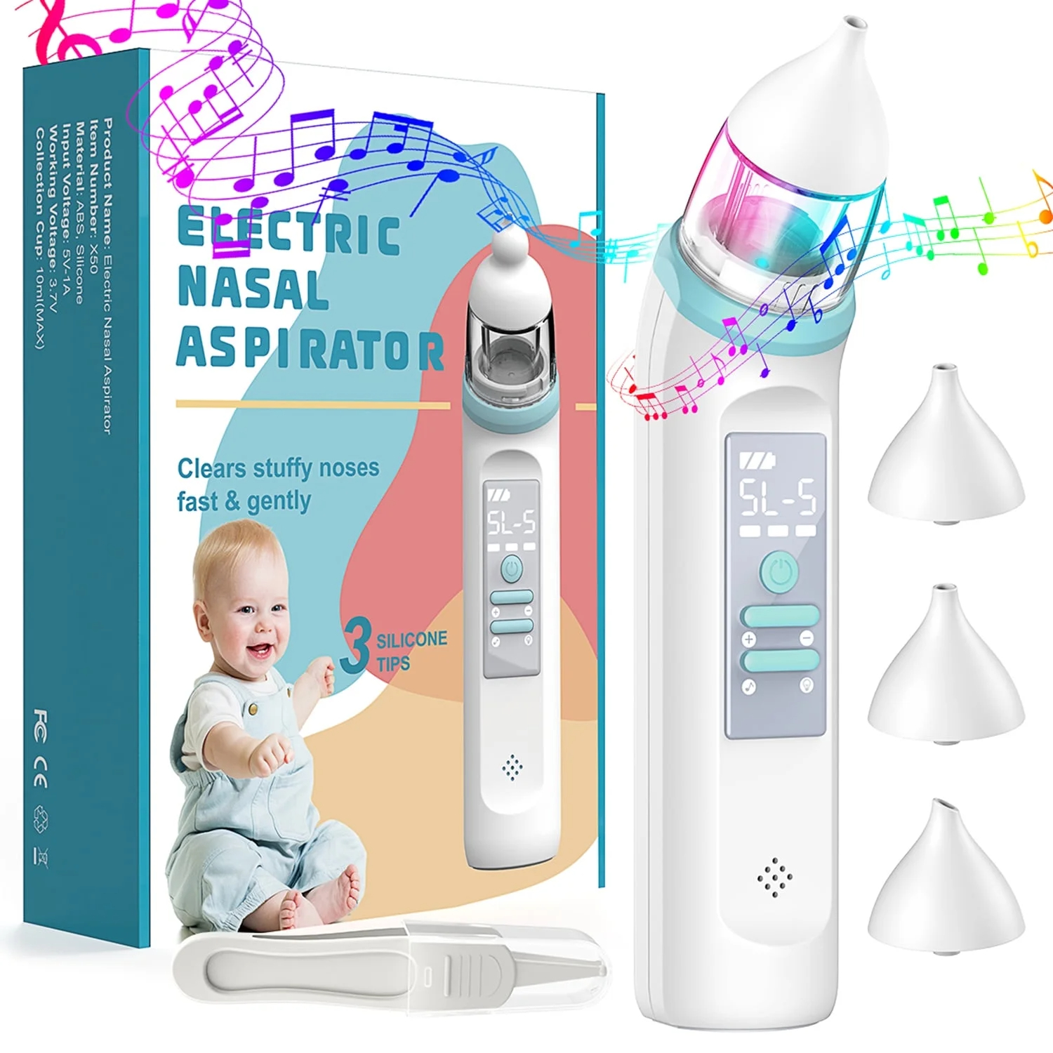 thumbnail video image 2 of Baby Nasal Aspirator, Electric Nose Booger Sucker for Baby, Automatic Baby Nose Cleaner USB Rechargeable w/ 5 Suctions Modes, Music & Colorful Light Soothing Function for Infants Toddlers Kids Child, 2 of 9