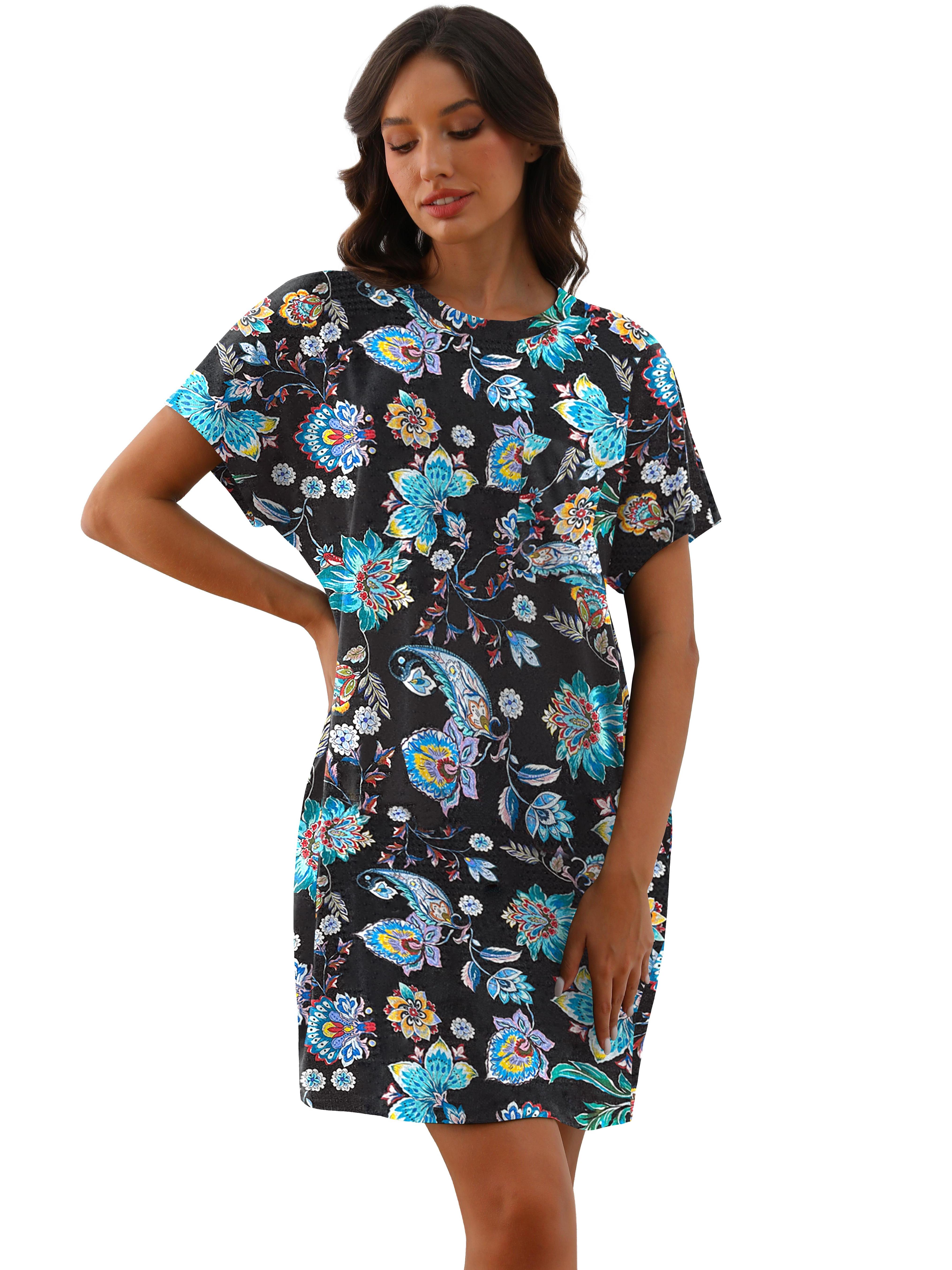 thumbnail video image 2 of MINTREUS Women's Nightgown Short Sleeve Nightshirt Round Sleep Shirt Loose Loungewear Casual Sleepwear, 2 of 8