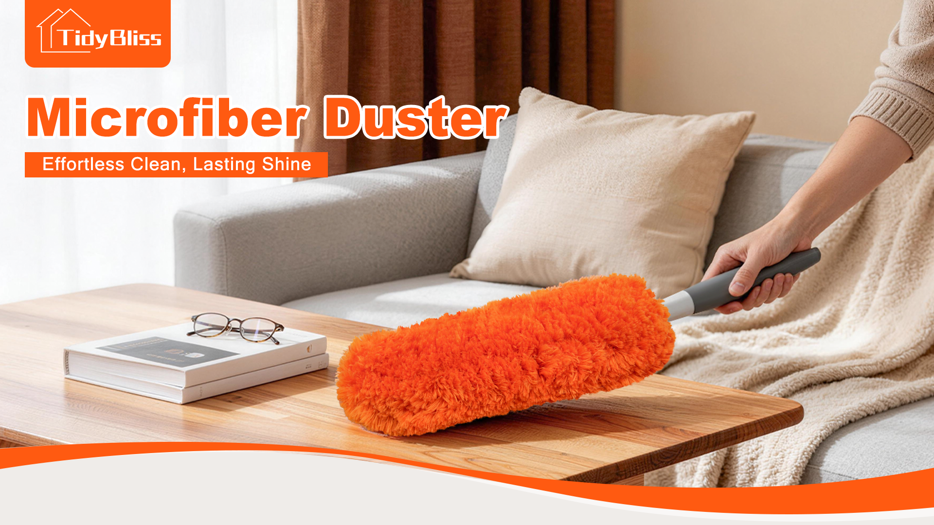 thumbnail video image 2 of TidyBliss Microfiber Duster for Cleaning, Washable & Reusable Handheld Dust Cleaner Tool (Orange), 2 of 8