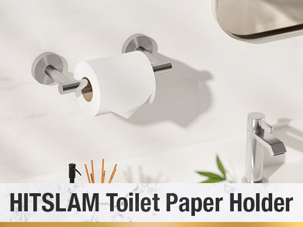 thumbnail video image 2 of HITSLAM Toilet Paper Holder Wall Mount,Double Post Pivoting Toilet Paper Roll Holder,Chrome Bathroom Toilet Paper Holder for SUS 304 Stainless Steel, 2 of 10