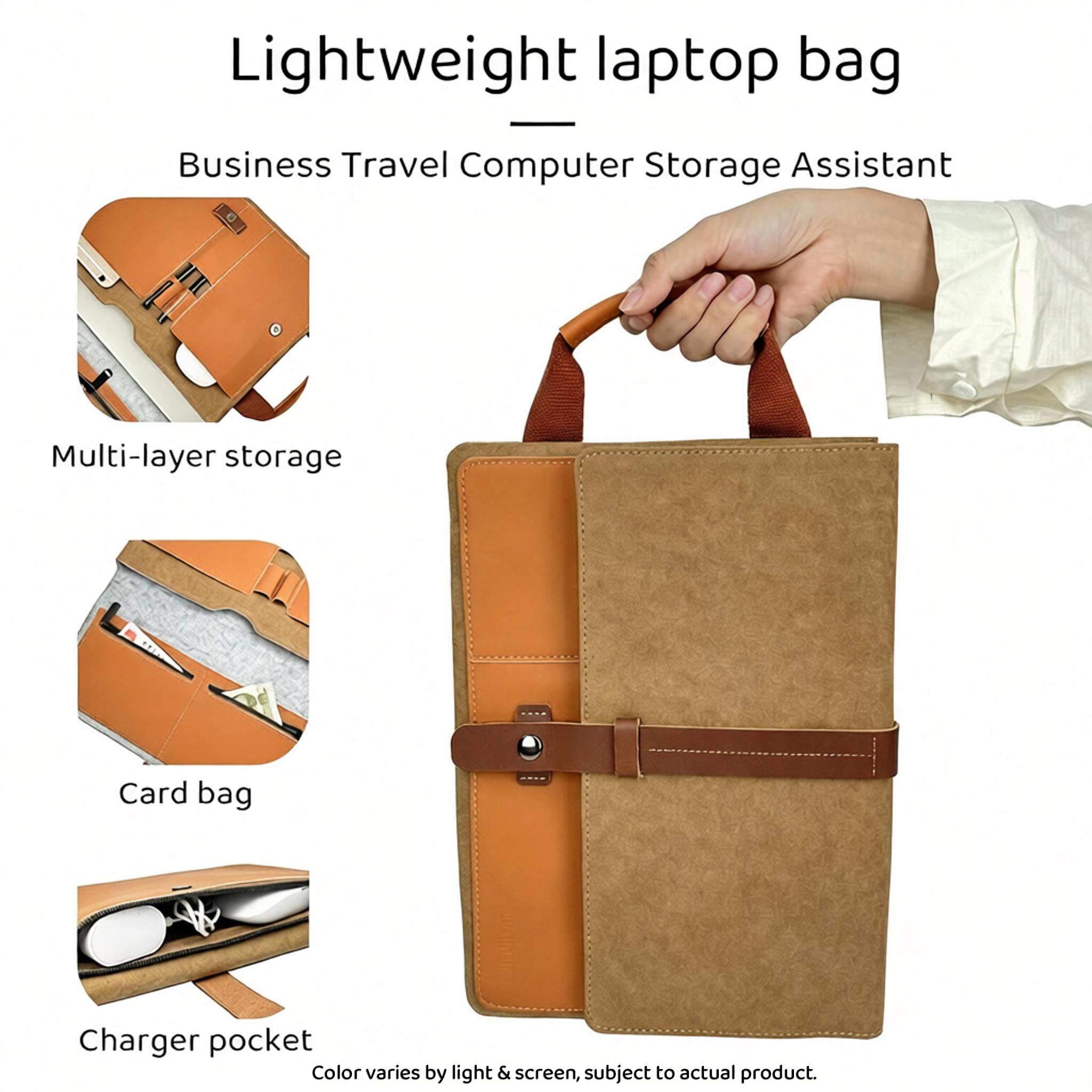 NomiLife Vintage Washable Kraft Paper Laptop Bag 15/16 Inch, Color ...