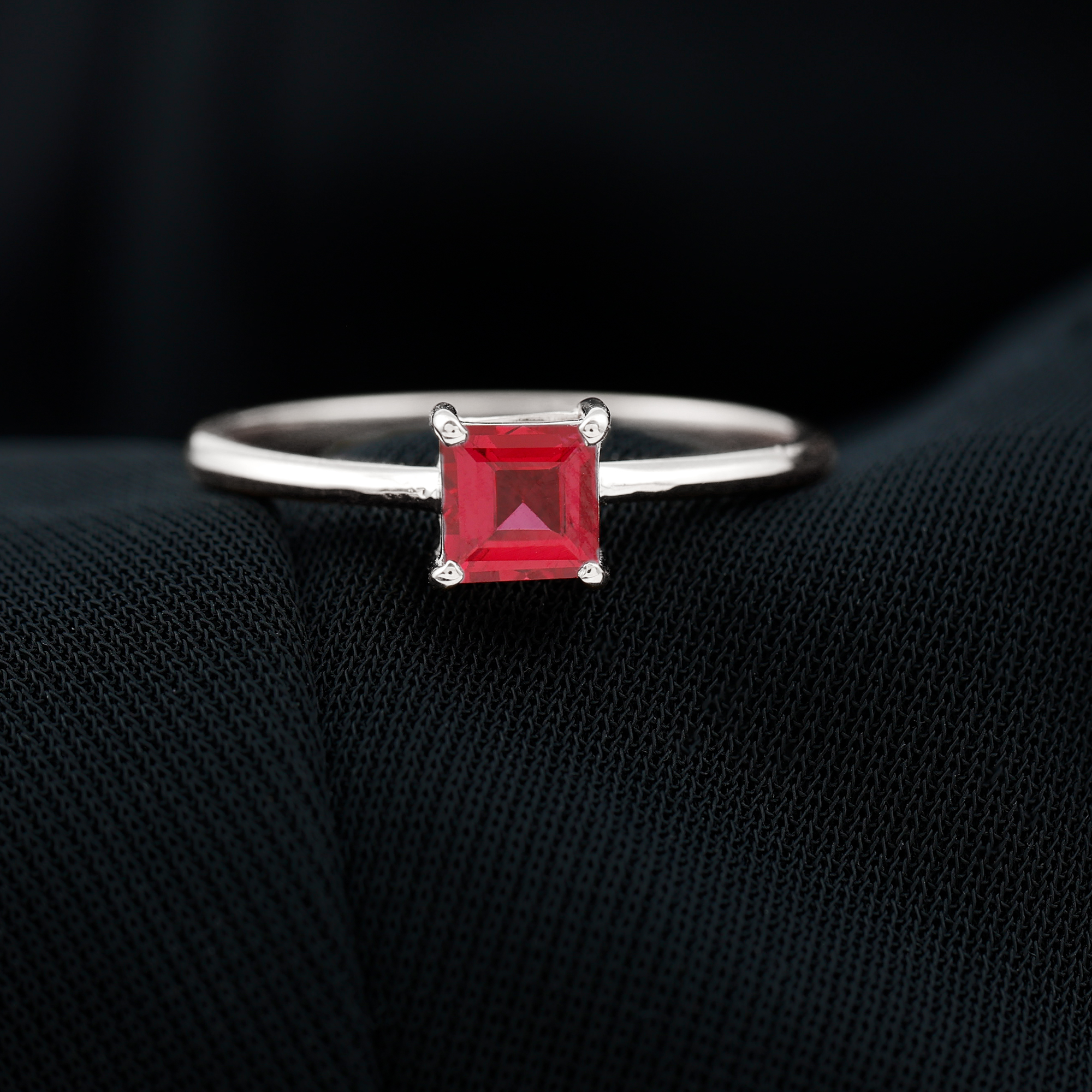 thumbnail video image 2 of Rosec Jewels 4.5 MM Princess Cut Created Ruby Solitaire Engagement Ring, 18K White Gold, US 9.00, 2 of 9