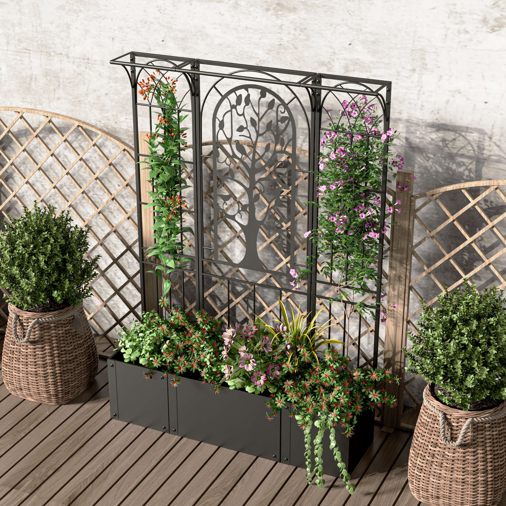 thumbnail video image 2 of Oubayajia Metal Planter Box with Trellis Privacy Screen, Raised Garden Bed with Drainage Holes, 62 Inch Tall(Black), 2 of 10