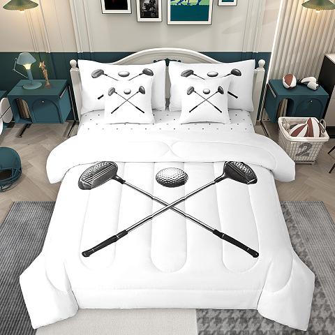 thumbnail video image 2 of Homewish Golf Sport Game 7-Piece Bedding Comforter Set,Patchwork Geometric Checkered King Bedding Sets,Green White Bed Sheets For Boys Kids,Luxury Bedroom Decor Reversible, 2 of 9