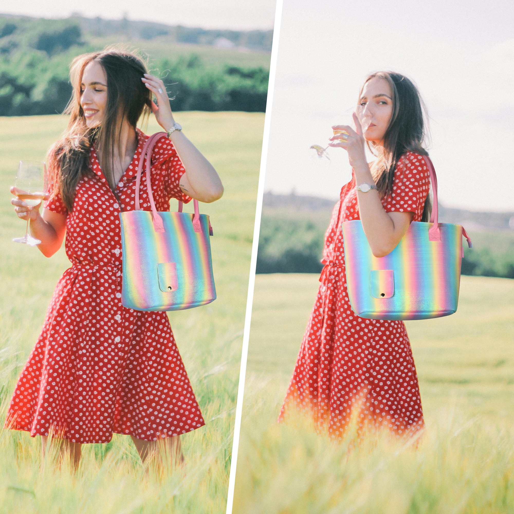 thumbnail video image 2 of Tirrinia Beach Wine Tote Bag, Wine Cooler Bag Leakproof Insulated Purse Carrier with Spout Hidden Compartments, Holds 2 bottles of Wine for Travel, BYOB Restaurant, Party, Dinner, 2 of 8