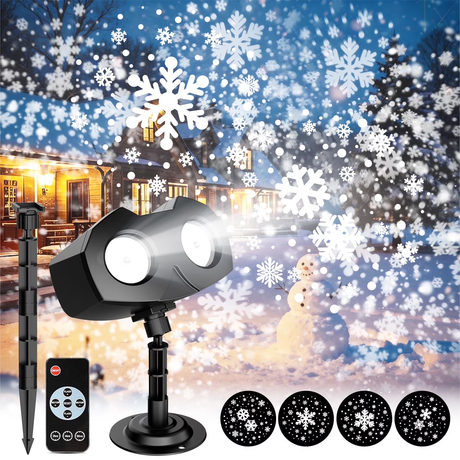 thumbnail video image 2 of Tanbaby Snowflake Projector Lights, LED Snowfall Projector, Remote Control Timing IP65 Waterproof, Snowflakes Landscape Light for Holiday Party Decoration Game Day, 2 of 8