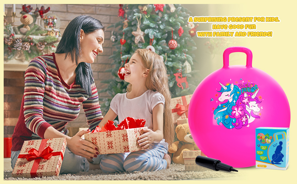 thumbnail video image 2 of PLAYZAP Hopper Ball, Bouncy Ball with Handle for Kids, 18-inch Hippity Hoppity Hop Bounce Ball Toys, Sit and Bouncing Ball with Pump, Boys Girls Jumping Hopping Ball Gifts - Pink Unicorn, 2 of 12