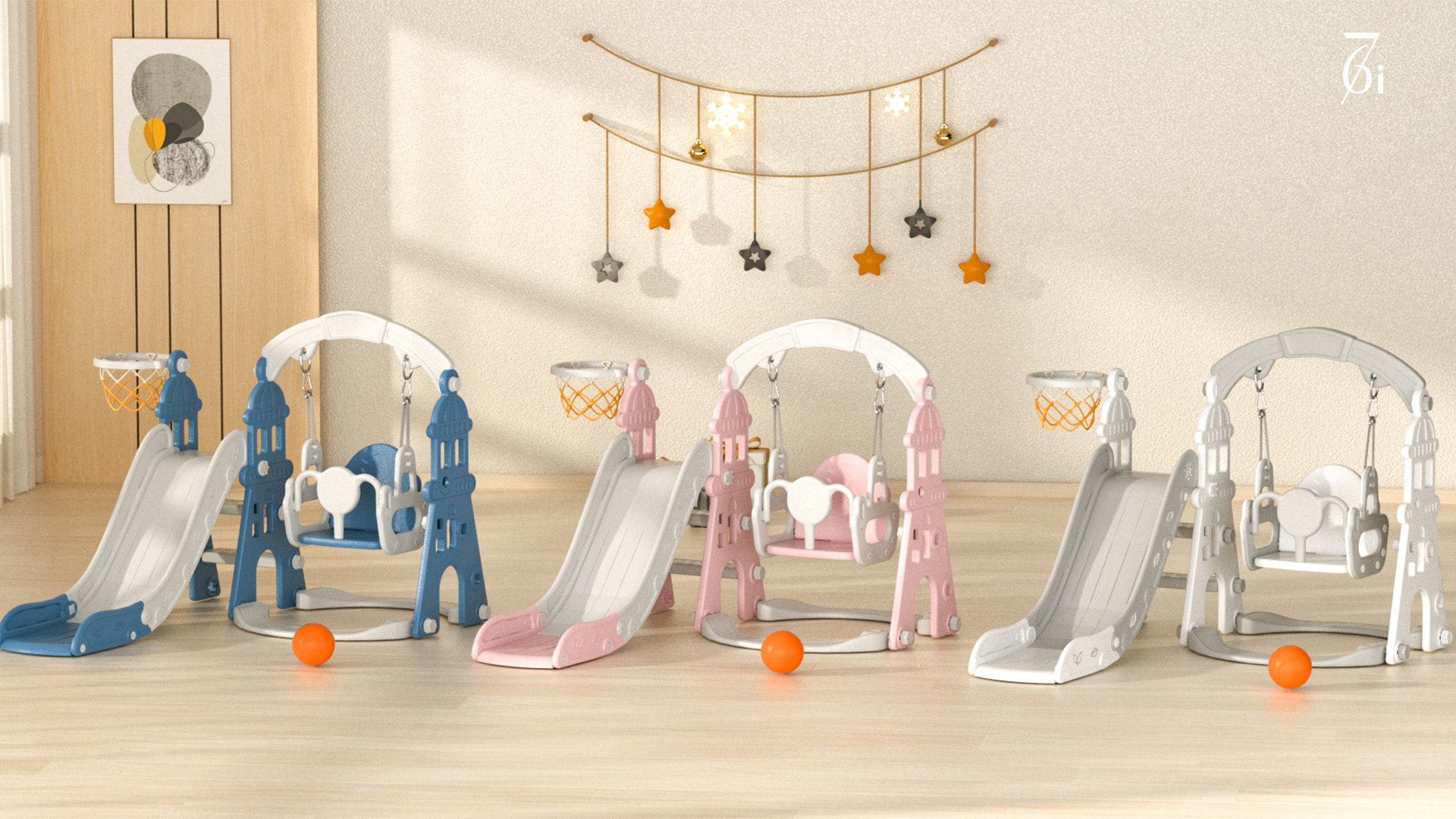 thumbnail video image 2 of KORIMEFA 6-in-1 Kids Slide and Swing Set - Perfect for Toddlers 1-6 Years - Indoor and Outdoor Playground Slide, Swing, Basketball Hoop, and Climber Toy, 2 of 13