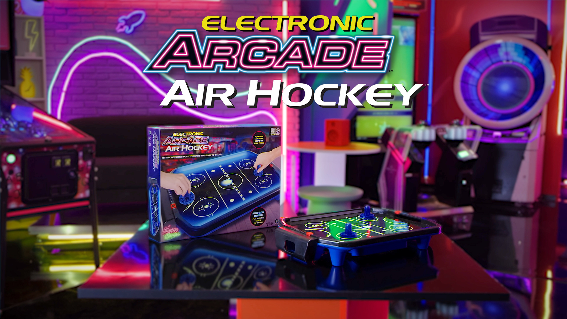 Ambassador Electronic Arcade Air Hockey Table with Neon Lights and