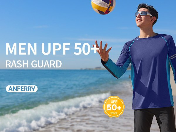 thumbnail video image 2 of ANFERRY Men Swim Shirts Quick Dry UPF50+ Sun Protection Athletic Rash Guards Long Sleeve Color Block Swimwear, 2 of 8