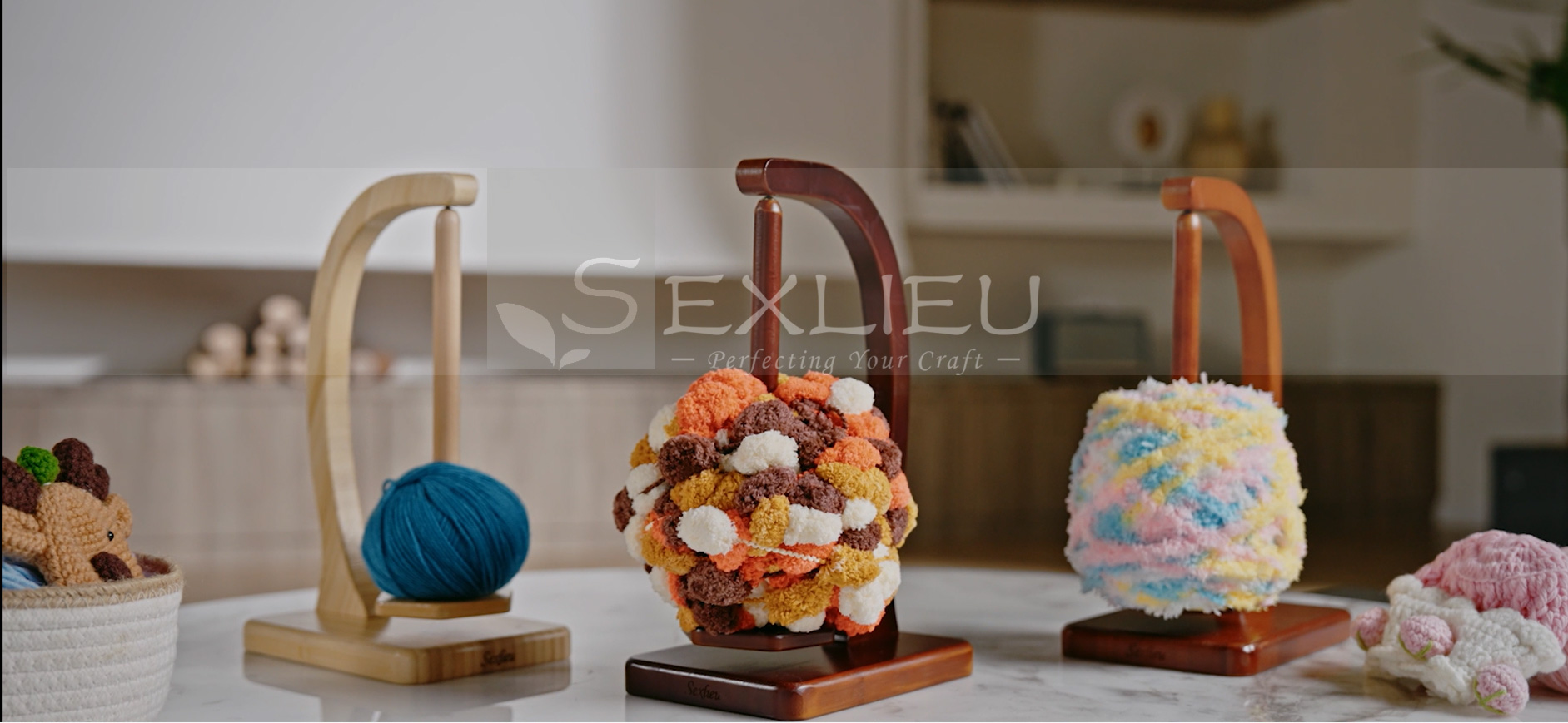 thumbnail video image 2 of Artowell Magnetic Yarn Holder Spinner – 1 Pack Wooden Crochet & Knitting Organizer, Yarn Storage Stand for Crafters, Hexagon Base (Burgundy), 2 of 7