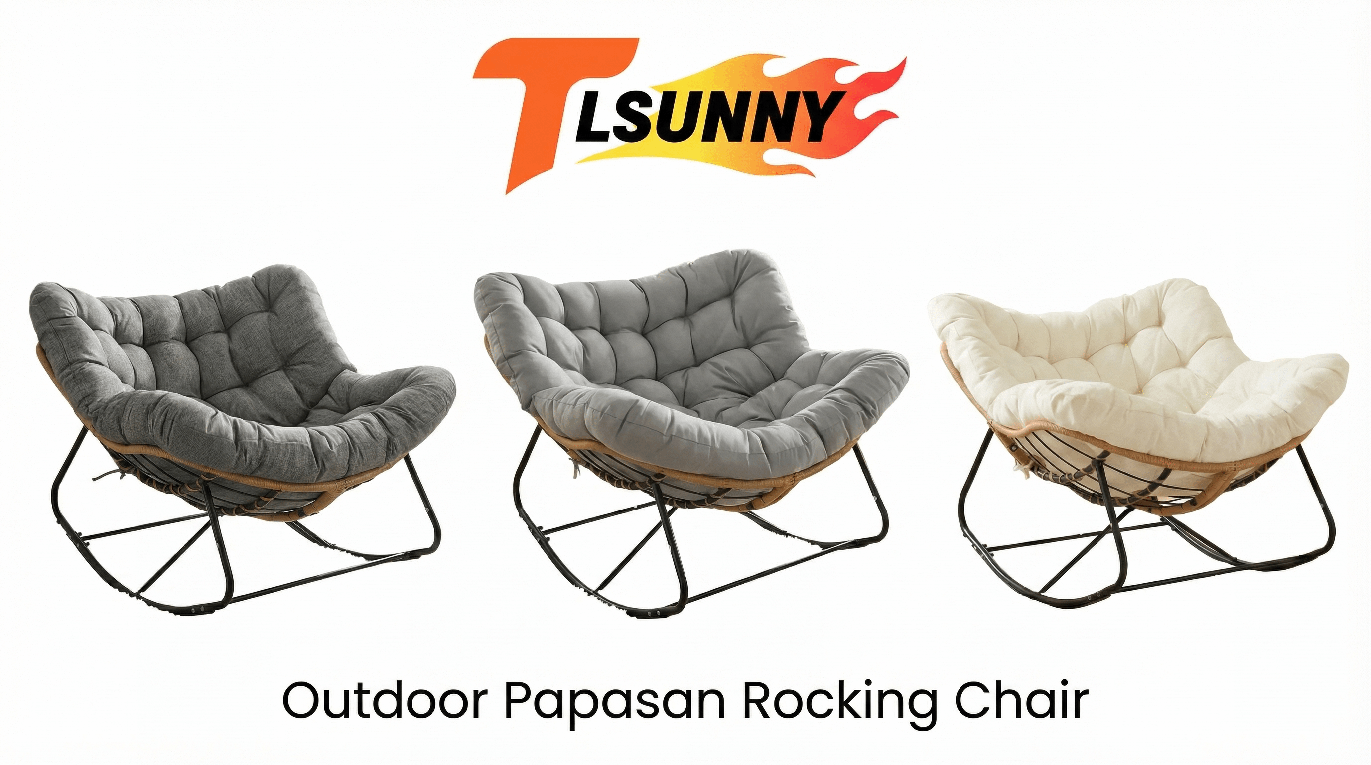 thumbnail video image 2 of TLSUNNY Oversized Papasan Rocking Chair, Outdoor Comfy Wicker Reading Lounge, Indoor Egg Rocker Chair for Bedroom, Living Room, Lawn, 385 lbs, 2 of 9