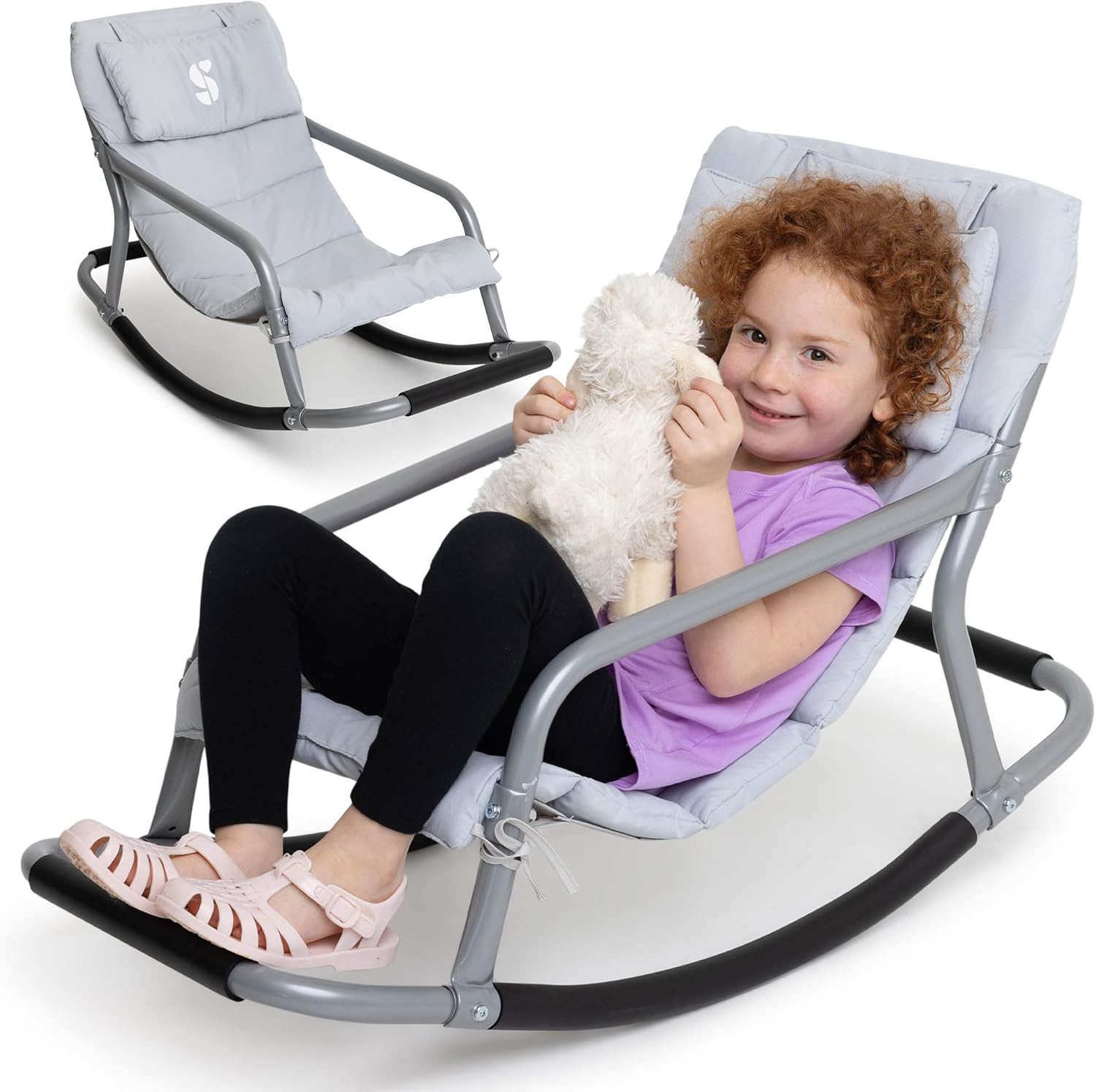 thumbnail video image 2 of Special Supplies Sensory Rocking Chair for Kids - Comfortable Kids Rocker- Versatile Floor Chair with Soft Fabric and Stability for Playroom, Bedroom, or Nursery (Ages 3+) - Grey, 2 of 8