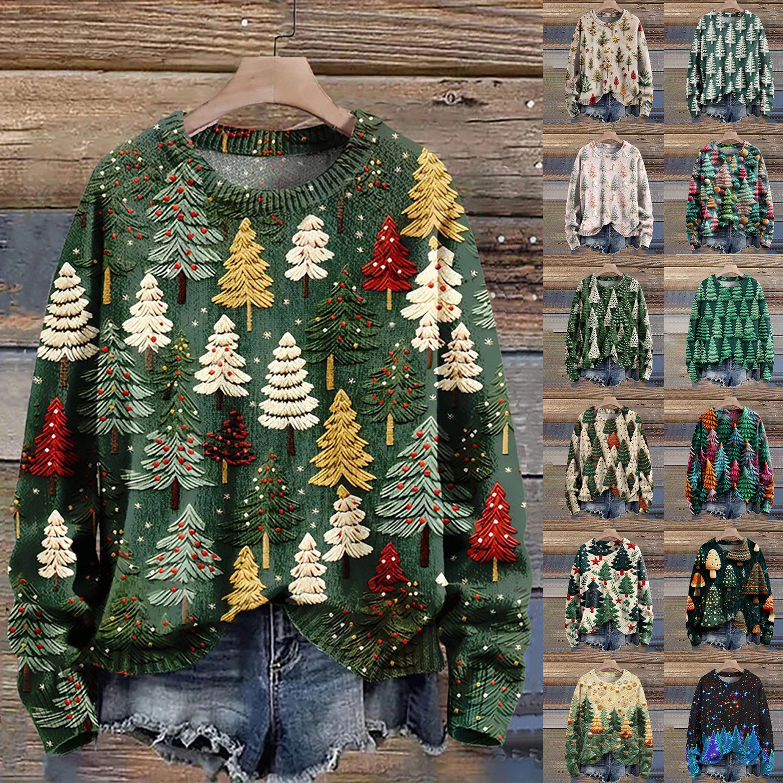 thumbnail video image 2 of NMMUED Christmas Sweater Women Vintage Christmas Sweater Tops for Women Holiday Sweaters for Women Knitted Sweater Christmas Tree Sweater Winter Clothing for Women Sky Blue 3XL, 2 of 5