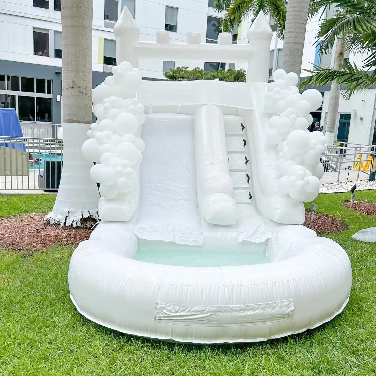 thumbnail video image 2 of Connsann 13' x 21' Commercial-Grade White PVC Inflatable Water Slide with Splash Pool & 750W Air Blower for Backyard Parties/Rental, 2 of 10