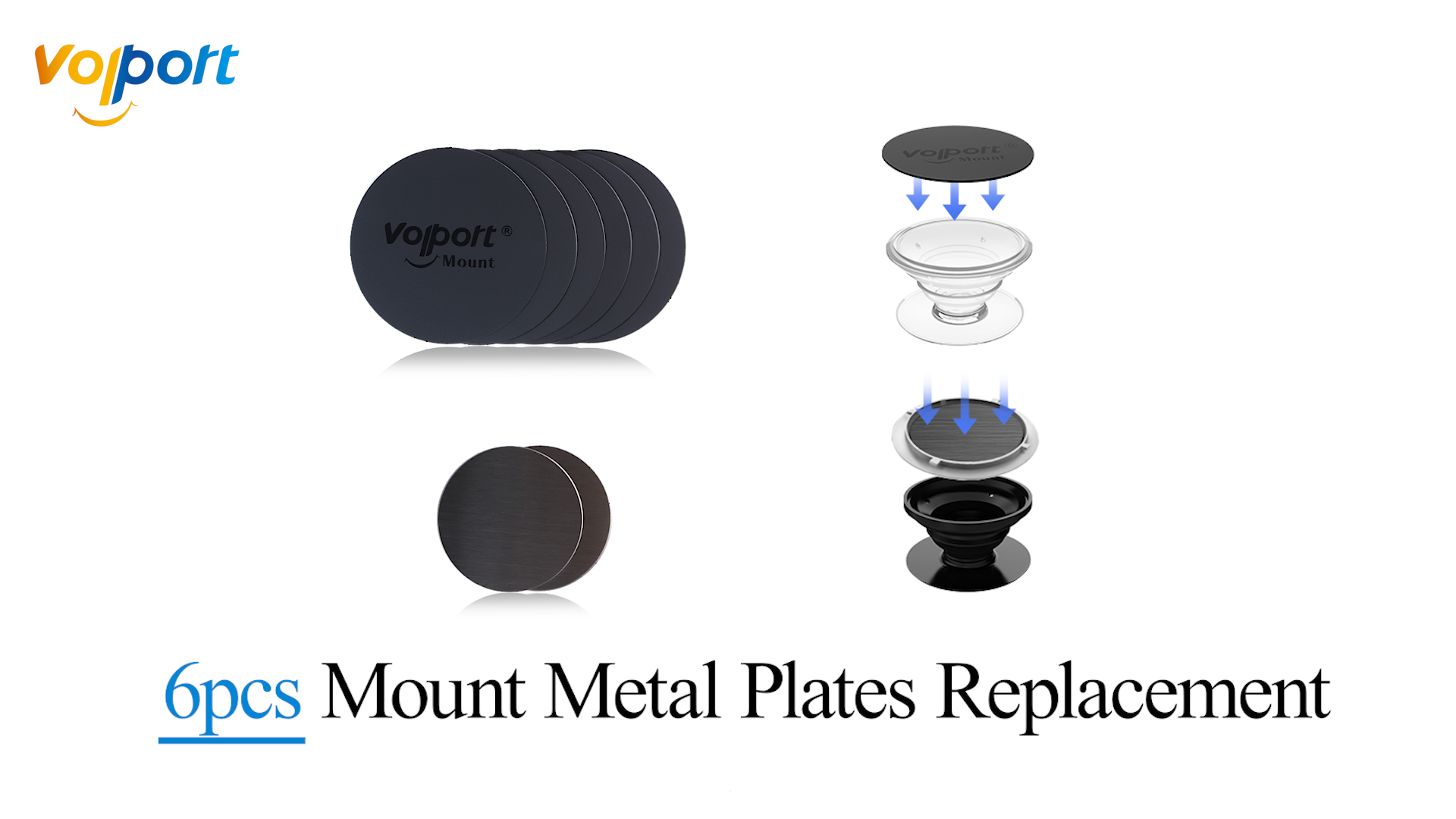 thumbnail video image 2 of volport Mount Metal Plates Replacement 6pcs for Magnetic Phone Magnet Car Mount, Phone 3M Strong MagicPlate Metal Disc Sticker Adhesive Round for Magnet Cell Holder Grip(Pops Stand Not Included), 2 of 8