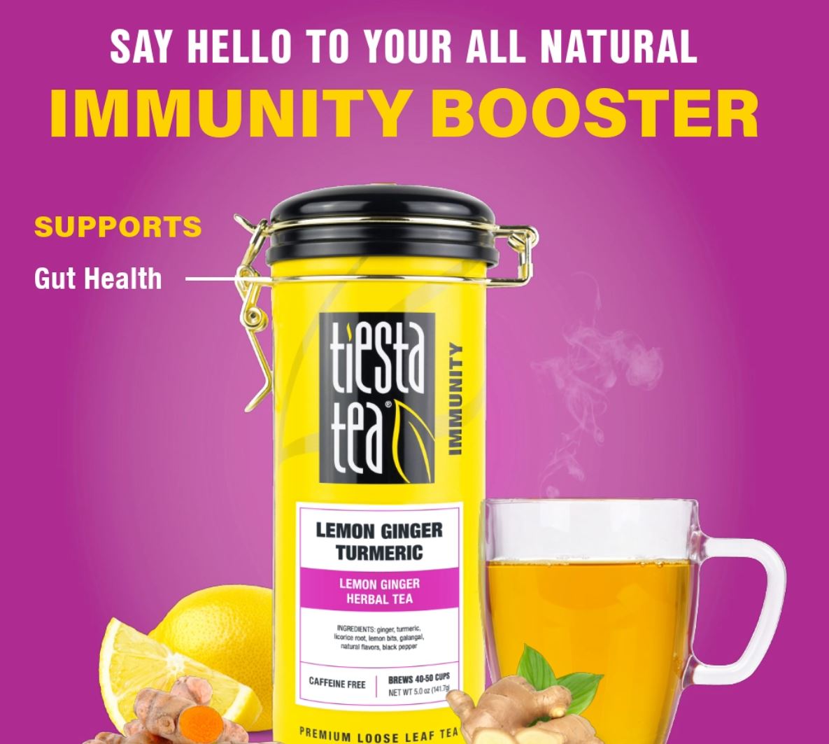 thumbnail video image 2 of Tiesta Tea Immunity Lemon Ginger Tumeric Non-GMO Ginger Tea, Loose Leaf Tea, Lemon Ginger Herbal Tea, 5 oz, 2 of 10