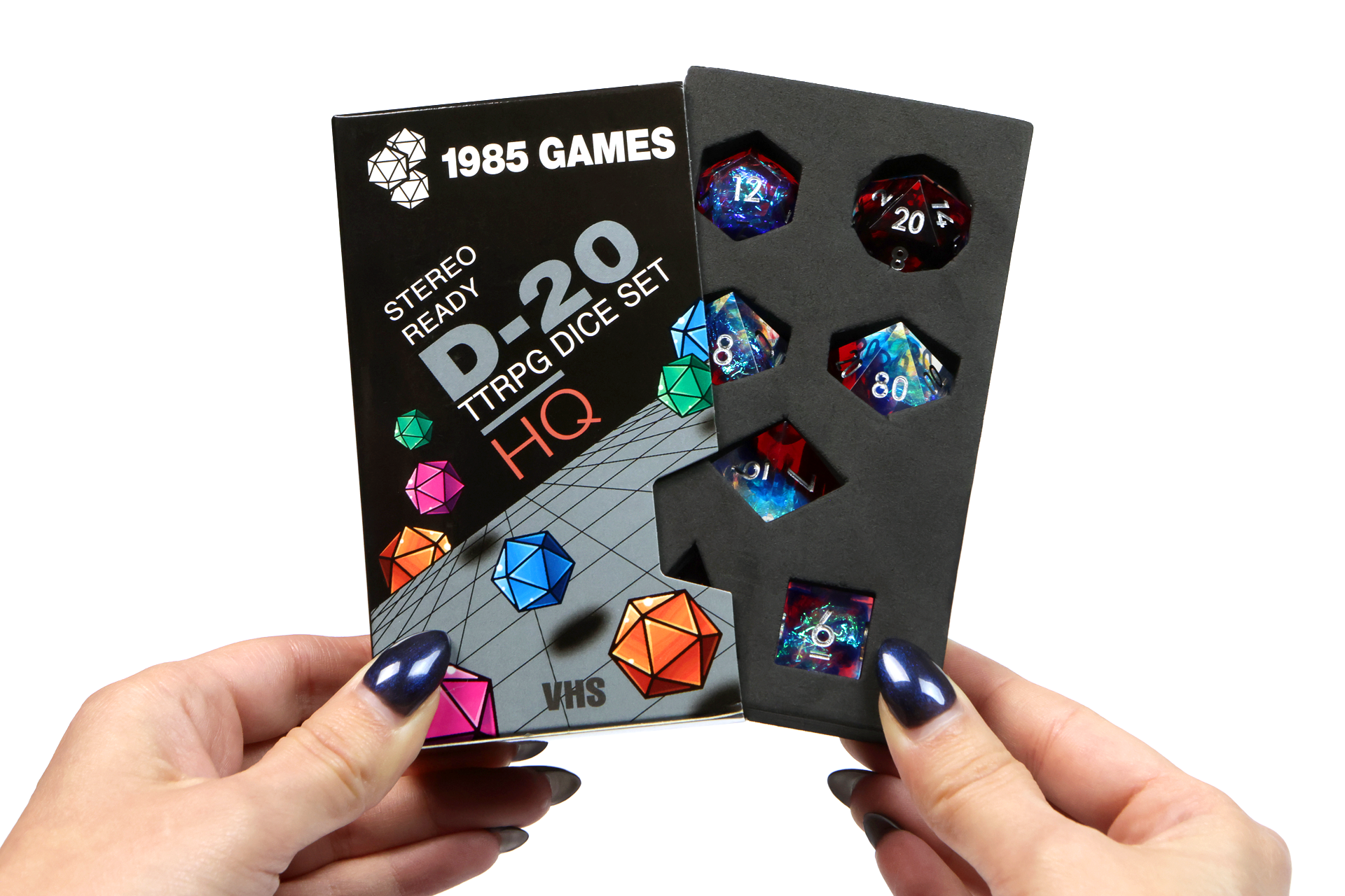 thumbnail video image 2 of 1985 Games Plasmic Punch RPG Dice Set – Polyhedral DND Dice Retro VHS Box, 2 of 5