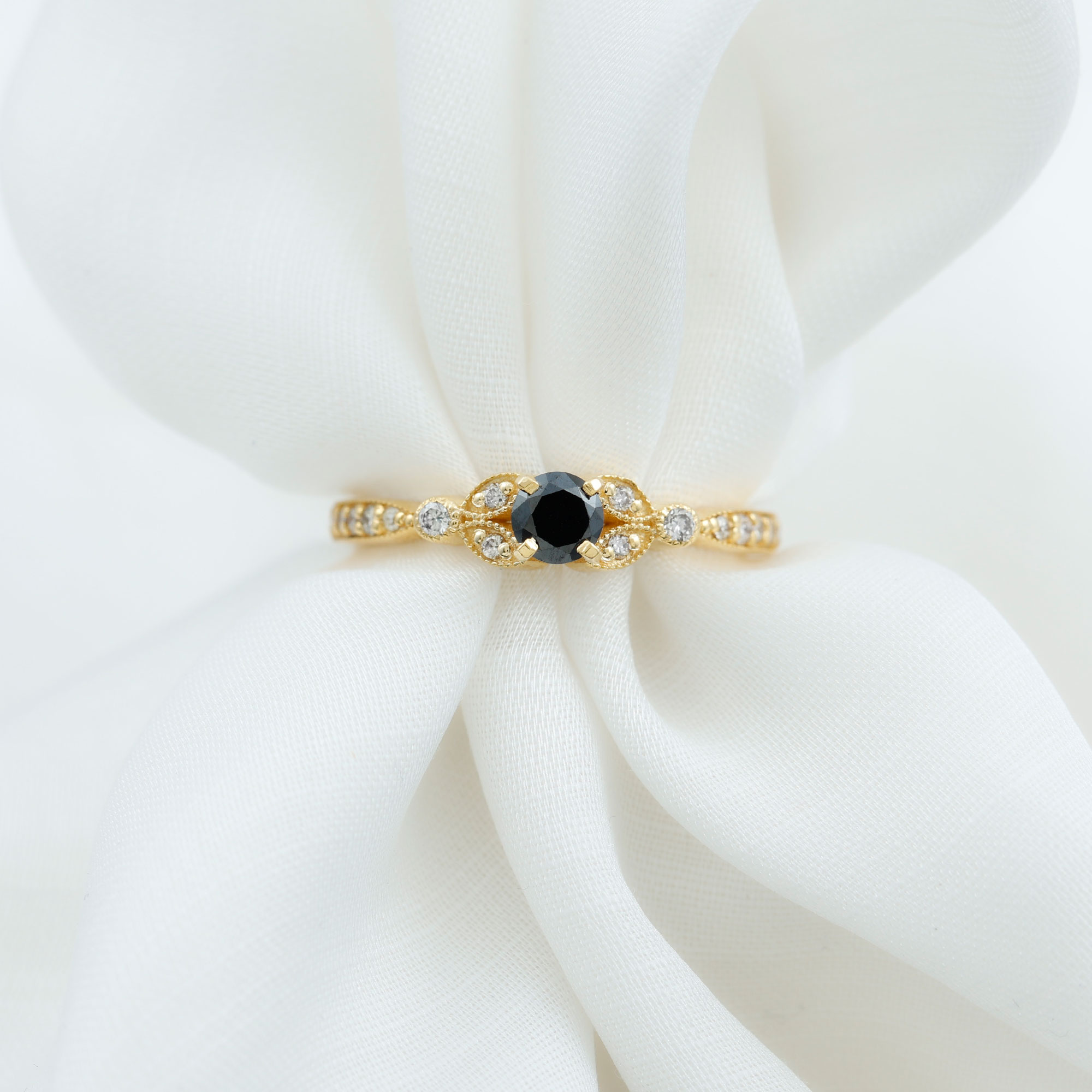 thumbnail video image 2 of Rosec Jewels Natural Black Diamond Promise Engagement Ring with Moissanite - AAA Quality, 10K Yellow Gold, US 4.50, 2 of 9