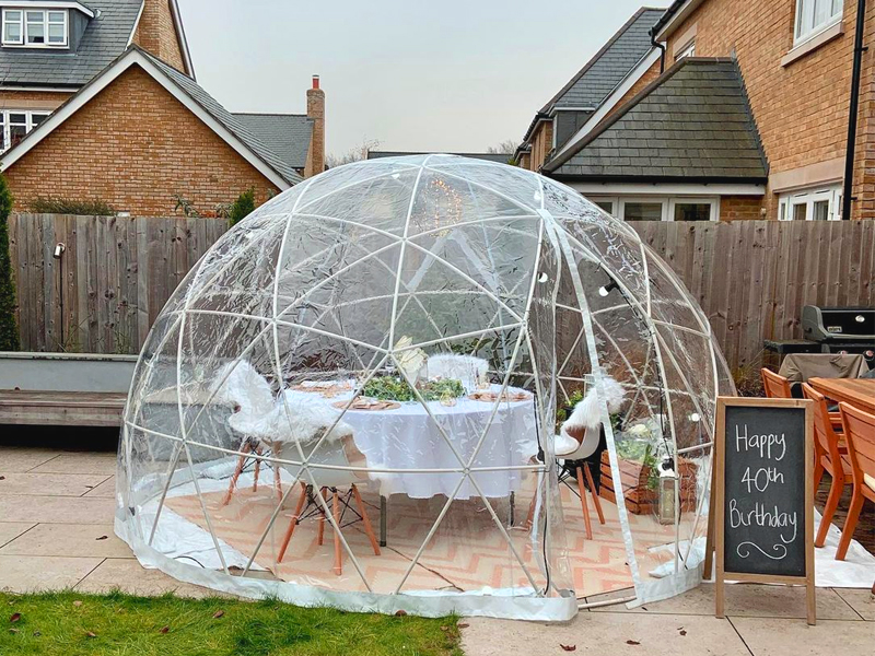 thumbnail video image 2 of PPXIA Garden Dome Tent House Outdoor 12 FT, Dome Tents with PVC Cover and Garden Dome Mesh, Weatherproof Greenhouse Garden Tent, Transparent Garden Dome House for Backyard, Party, 2 of 11