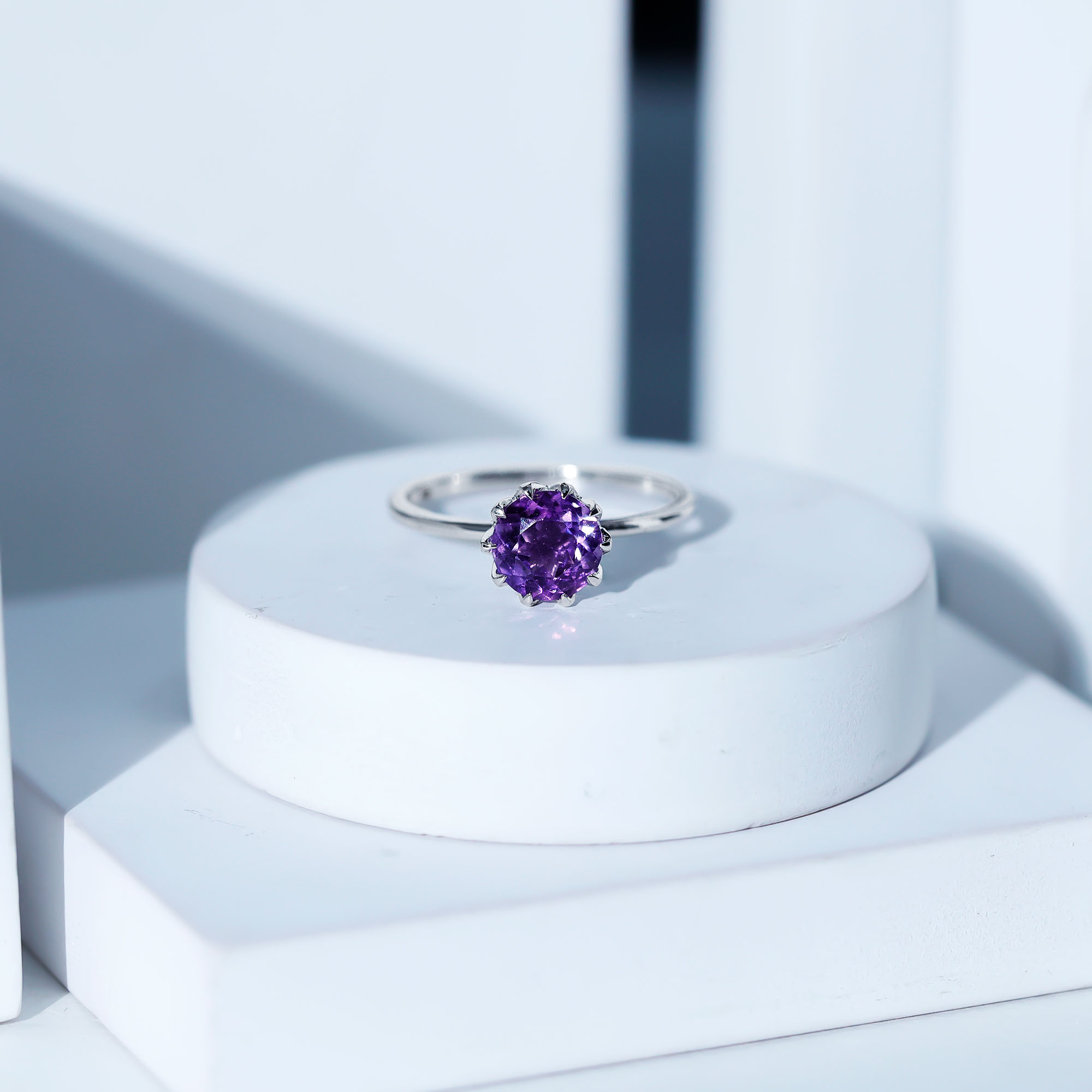 thumbnail video image 2 of Rosec Jewels Solitaire Amethyst Engagement Ring 1 Carat - February Birthstone Ring for Women (7 mm, AAA Quality Certified), 925 Sterling Silver, US 4.00, 2 of 9