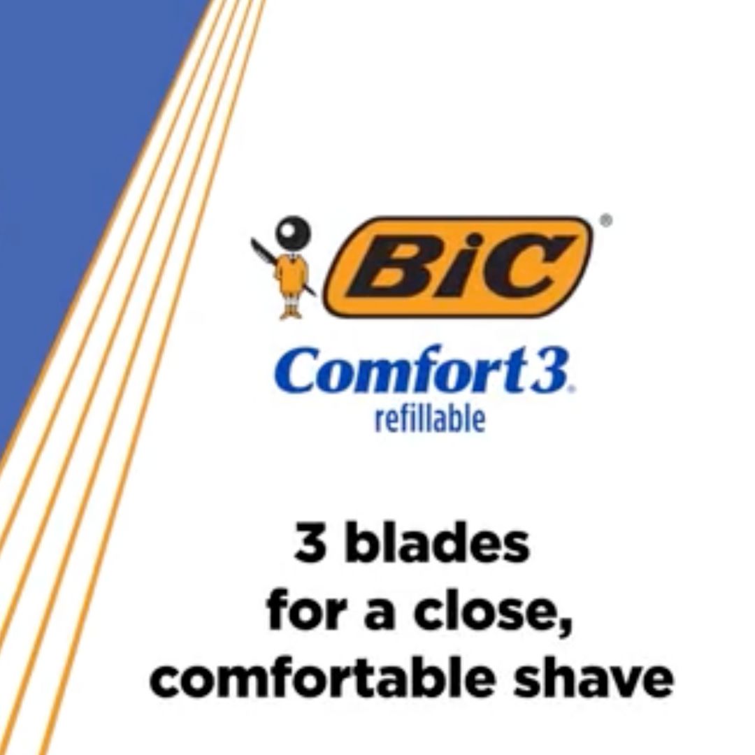 thumbnail video image 2 of BIC Comfort 3 Refillable  Razor Blade Refills, 14 Razor Blade Heads Refill Cartridges for Manual Shaving Razors, 2 of 8