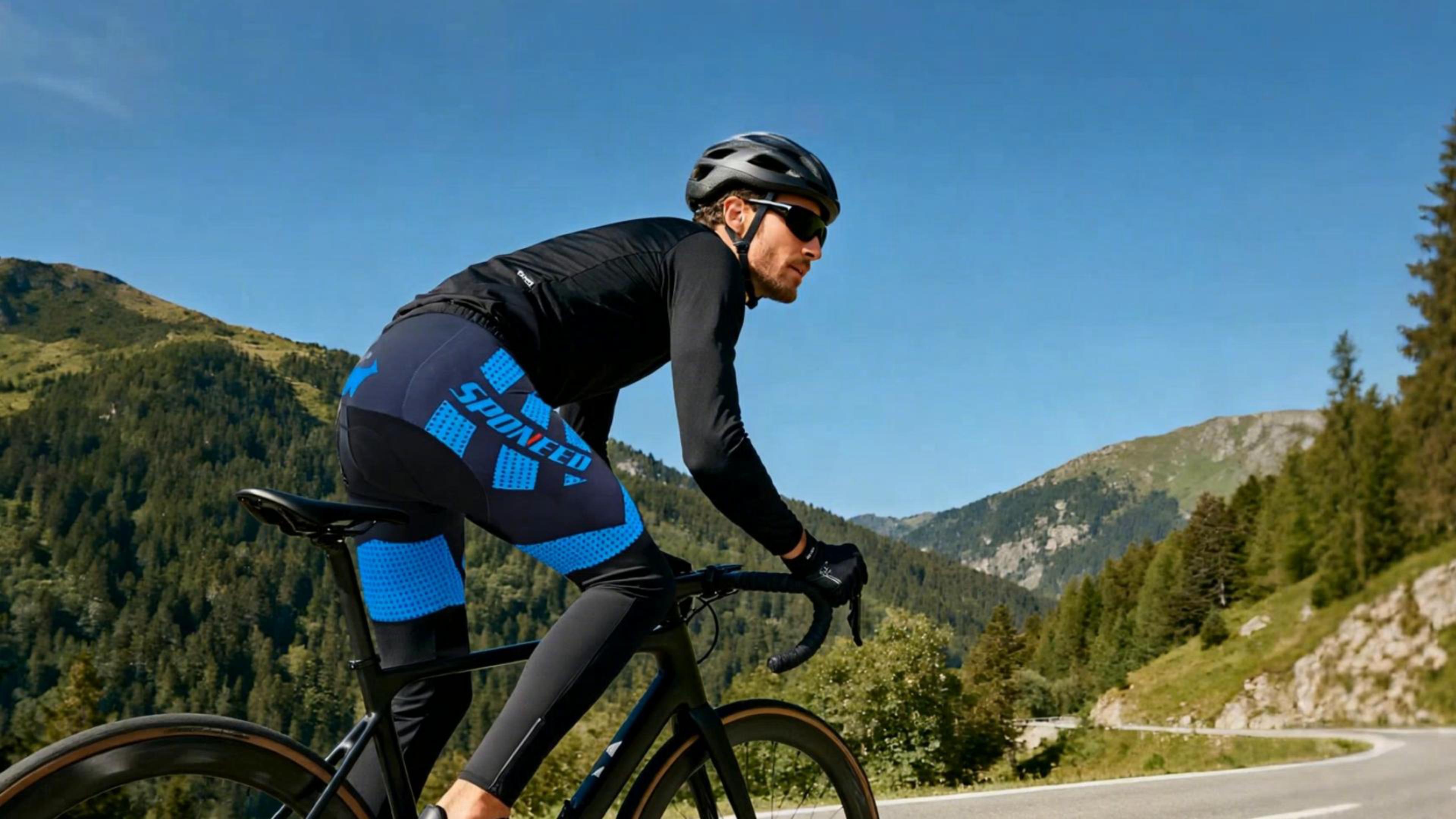 thumbnail video image 2 of Men's Bicycle Pants 4D Padded Mountain Cycling Tights Outdoor Cyclist Riding Bike Wear Blue S, 2 of 8