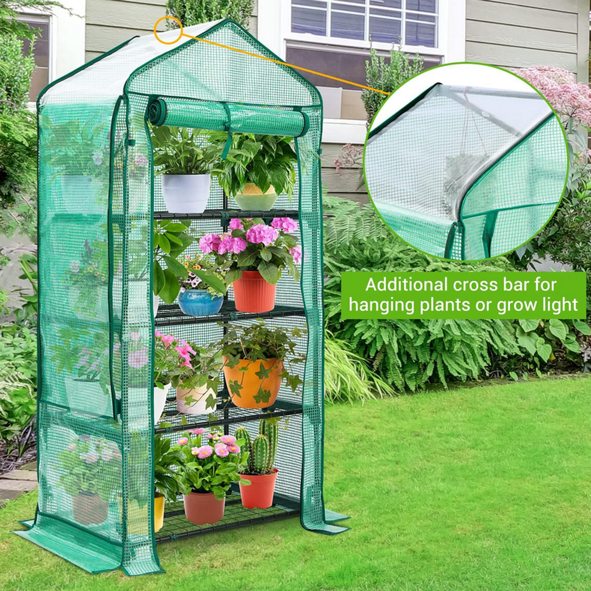 thumbnail video image 2 of Mini Greenhouse with Screen Roof, ESL Upgraded Portable 4 Tier Small Greenhouses for Outdoors Indoor with Reelable Door, Heavy Duty Plastic Green House for Outside Garden Patio Yard Porch Balcony, 2 of 8
