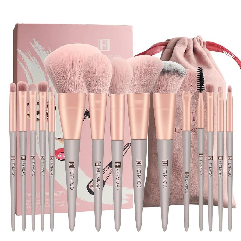 thumbnail video image 2 of DUAIU 15-Piece Makeup Brush Set - Premium Synthetic Kabuki & Face Brushes | For Liquid/Powder, Buffing & Contouring | Travel Pouch Included (Pink), 2 of 7
