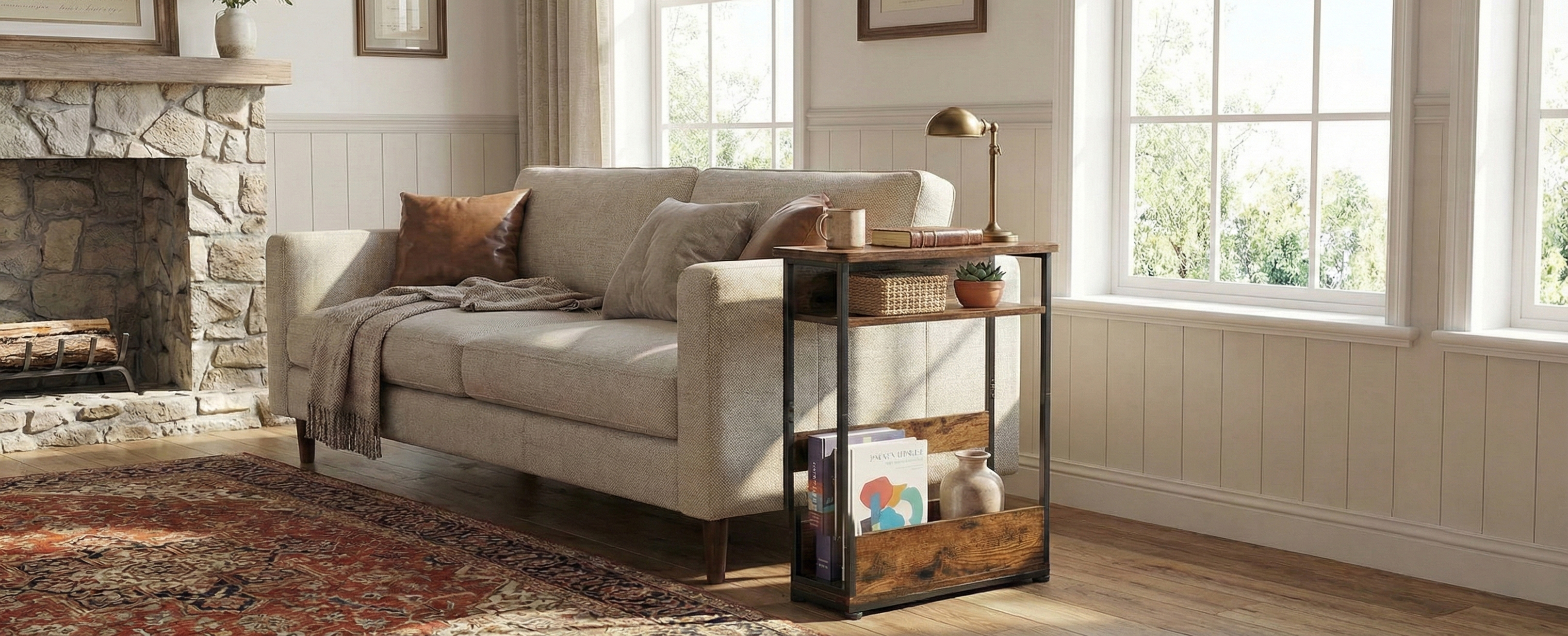 thumbnail video image 2 of End Table for Narrow Space, 3 Tier Narrow Side Tables Modern Sofa Table with Storage Shelf, Bedside Table Slim Nightstand with Magazine Rack Living Room Home Office,Brown, 2 of 12