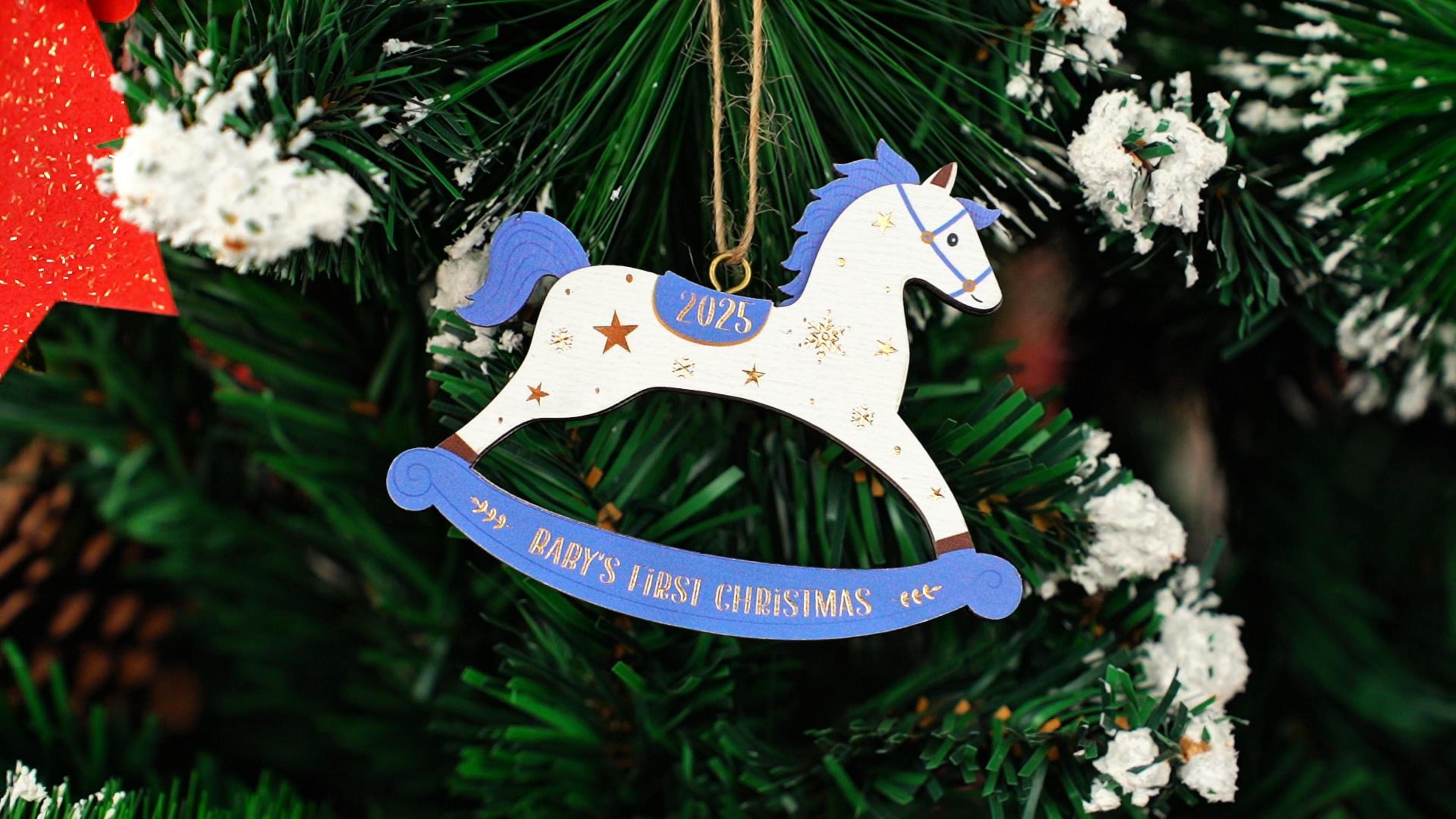 thumbnail video image 2 of WaaHome Baby's First Christmas Ornament 2025 - Blue Wooden Newborn Boy Christmas Tree Decoration Keepsake, 2 of 8