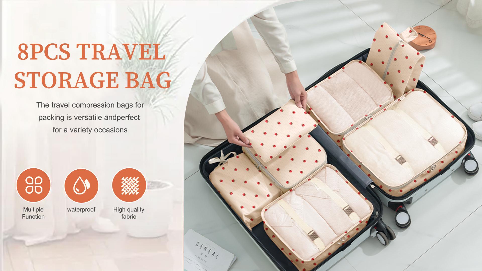 thumbnail video image 2 of Livhil 8Pcs Packing Cubes for Luggage, Packing Cubes for Travel Luggage Packing Organizers (Beige Strawberry), 2 of 8