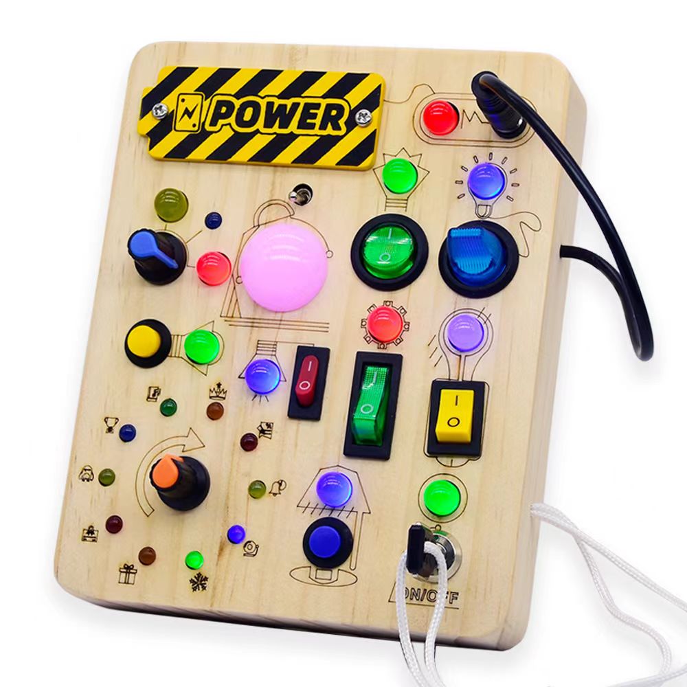 thumbnail video image 2 of FPCYCG Montessori Wooden Busy Board with LED Light Switches for Toddler, Kids Fidget Learning Sensory Travel Toys for Boys and Girls, 2 of 7