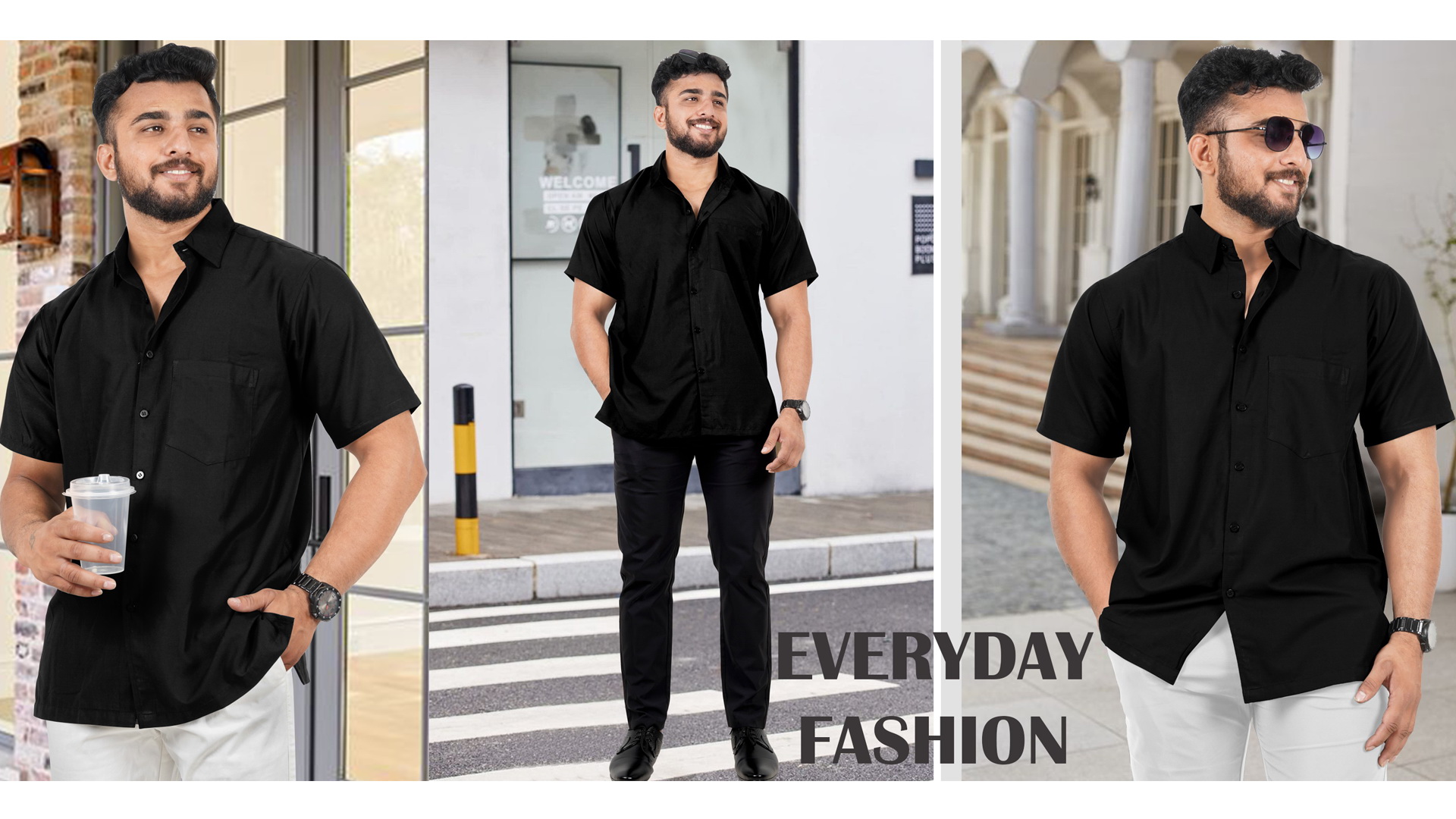 thumbnail video image 2 of HAPPY BAY Men's Hawaiian Shirts Solid Beach Shirts Casual Short Sleeve Button Down Collared Shirt Men L Black, Plain, 2 of 7