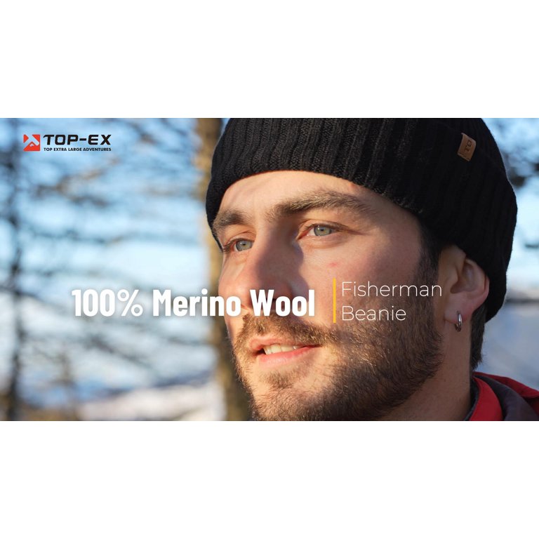 TOP-EX XL/XXL Merino Wool Beanie 100% Wool Winter Hat for Men