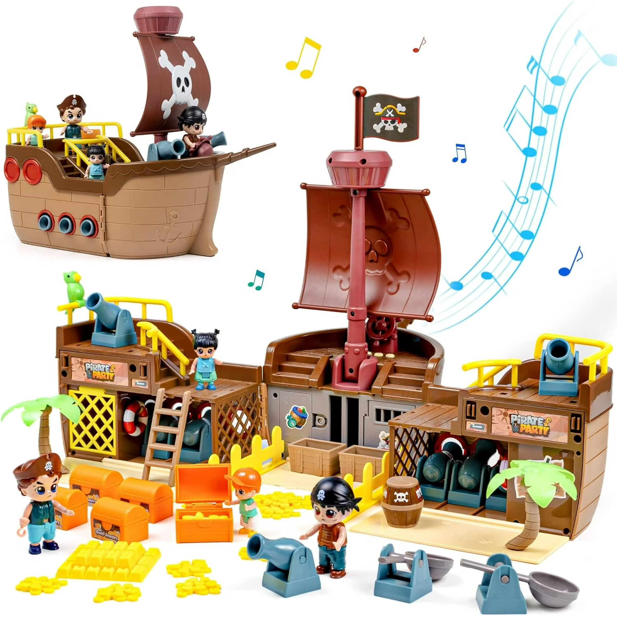 thumbnail video image 2 of JoyStone Brown Pirate Boat Toys for Kids, Toy Ship for Pirate Playhouse, Creative Building Toys, Great Birthday Gift for Boys & Girls Ages 3+, 2 of 12